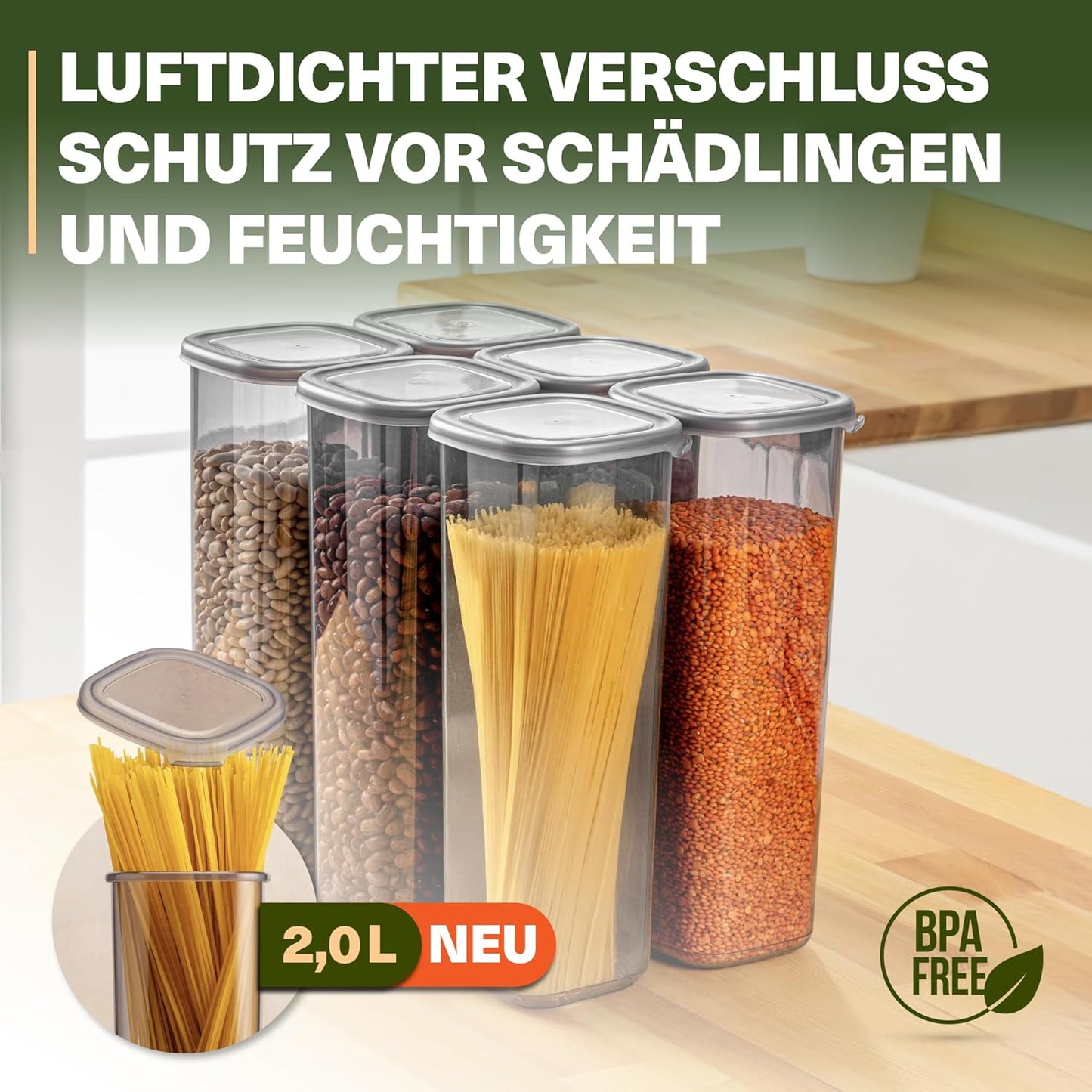 Luftdichte Vorratsdosen-Set für Lebensmittel (6er Set), Peggy 6er Set 2 L