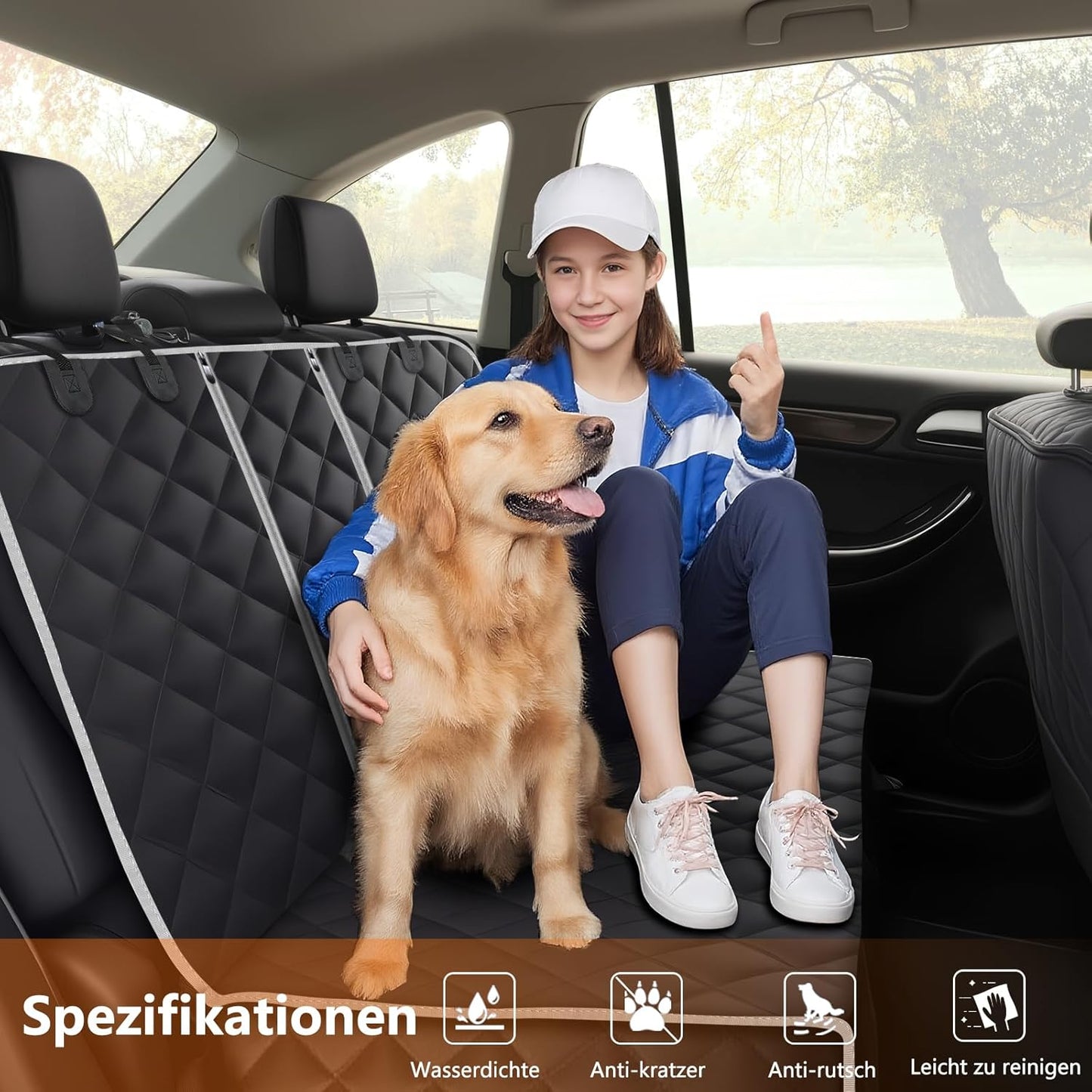 Rutschfeste Hundedecke Autorückbank, Weiss