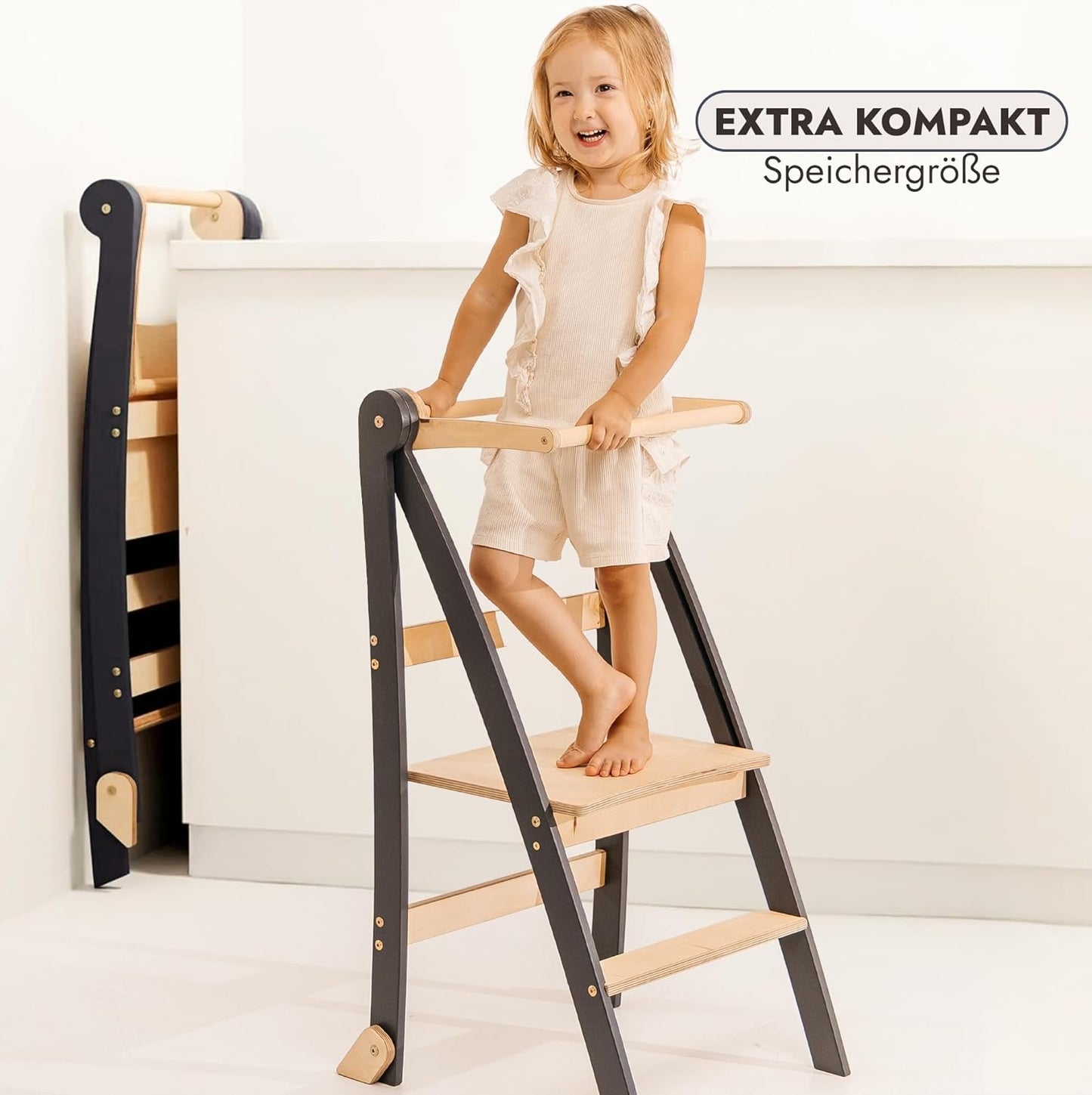 Klappbare Lernleiter für Kinder, Grau Slim