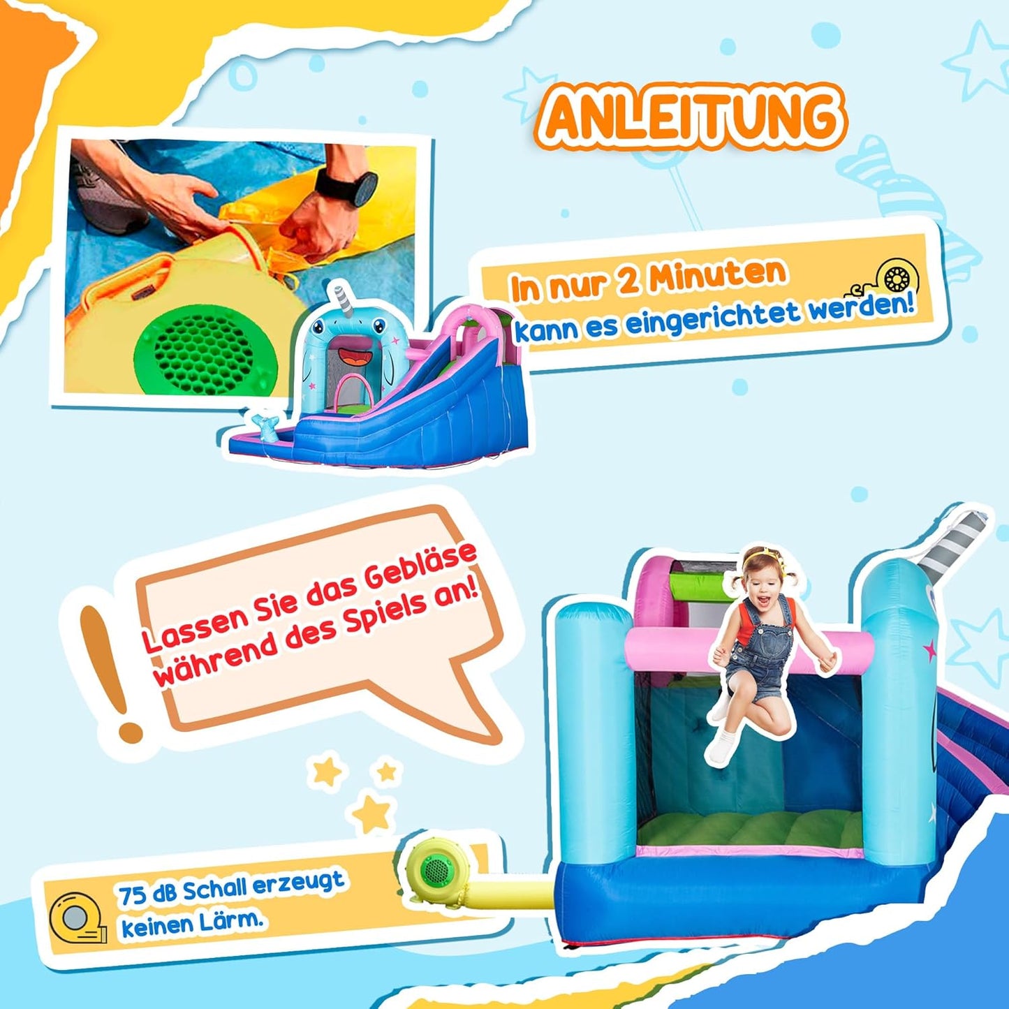 Aufblasbare Hüpfburg mit Gebläse und Wasserspielcenter