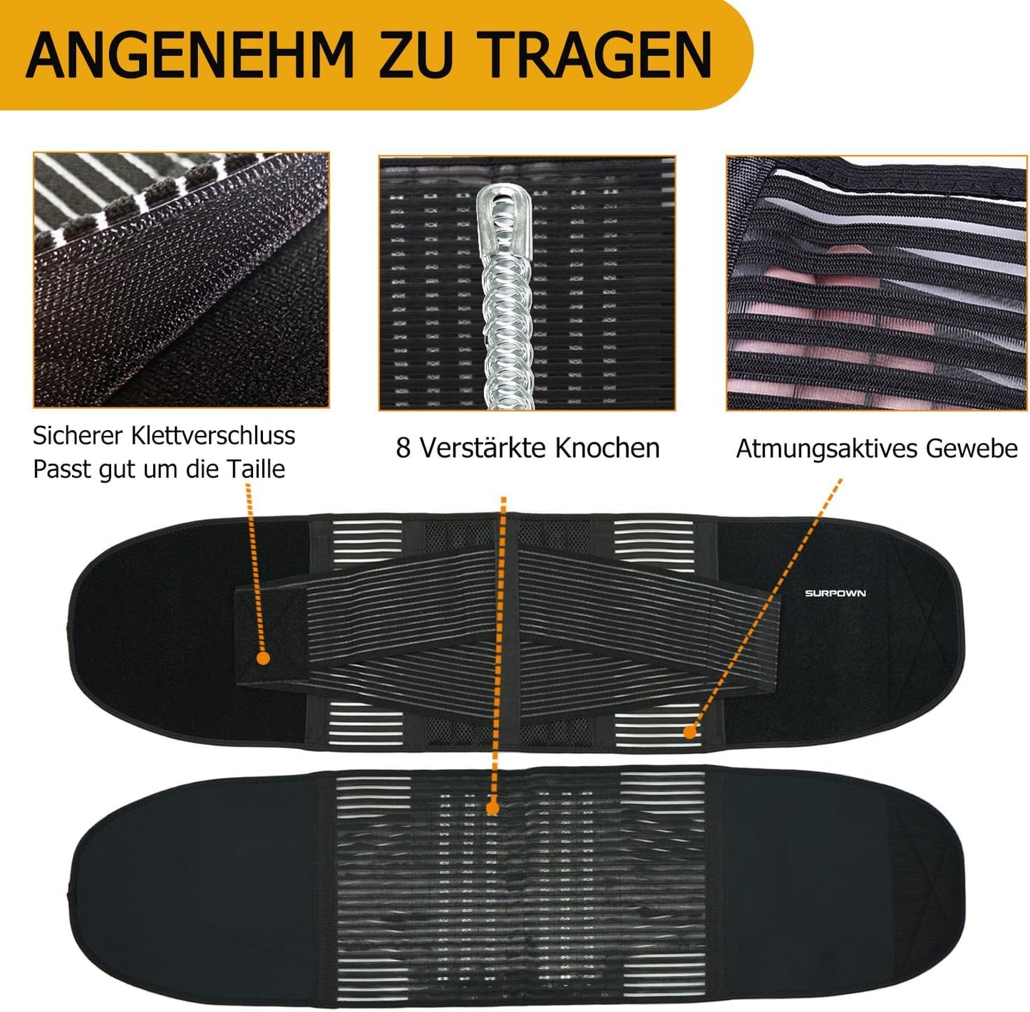 Bauchweggürtel mit Rückenstütze für Fitness & Sport, Schwarz L