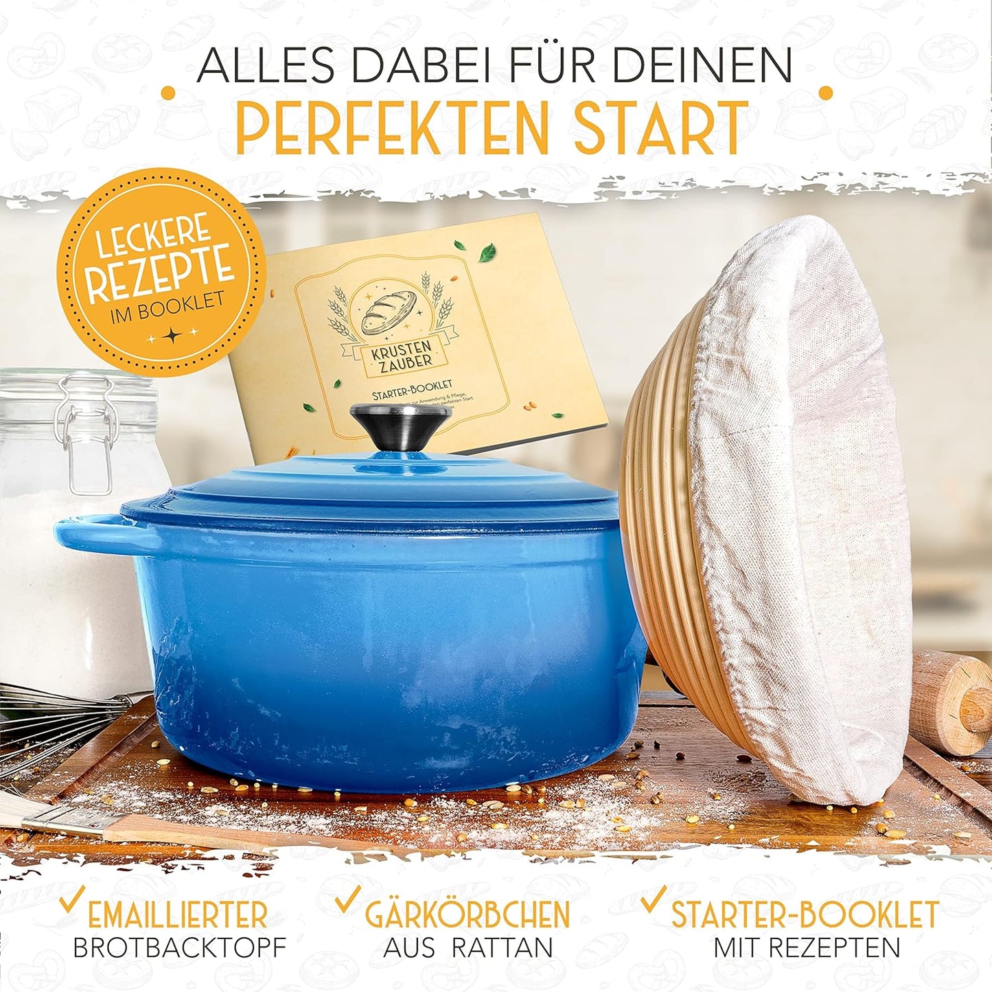 Brottopf mit Gärkorb, Blau Topf
