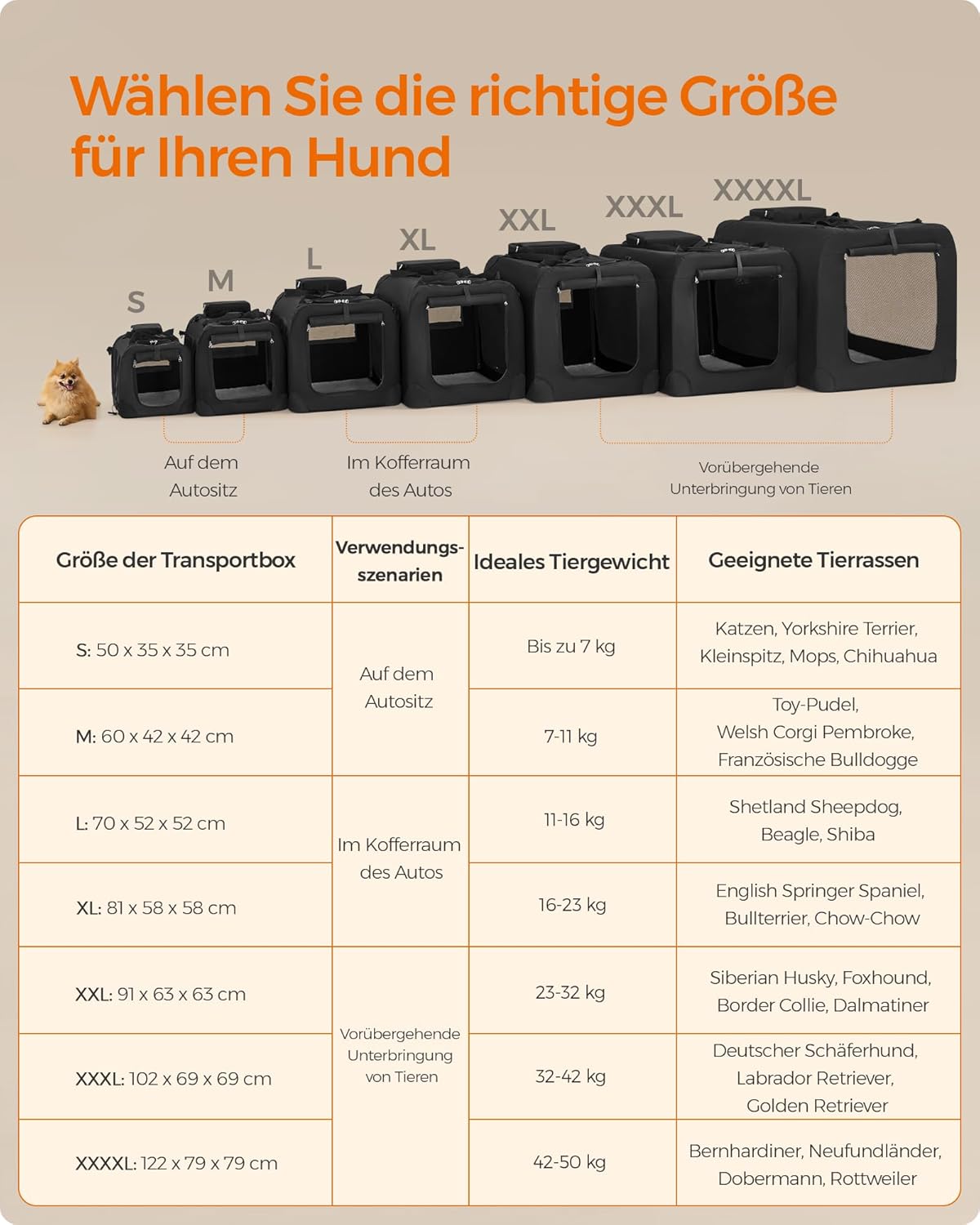 Faltbare Hundetransportbox XXL inkl. 2 Taschen, L 91 x B 63 x H 63 cm Schwarz