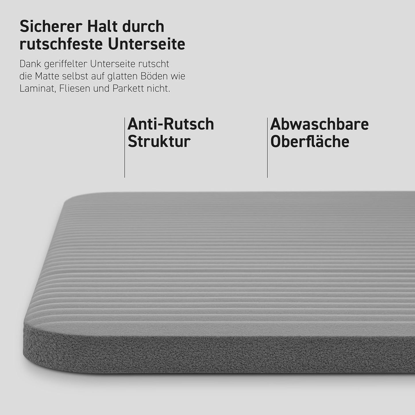 Gymnastik- und Yogamatte mit Tragegurt & App, Grau-Anthrazit ; 190 x 60 x 1,5 cm