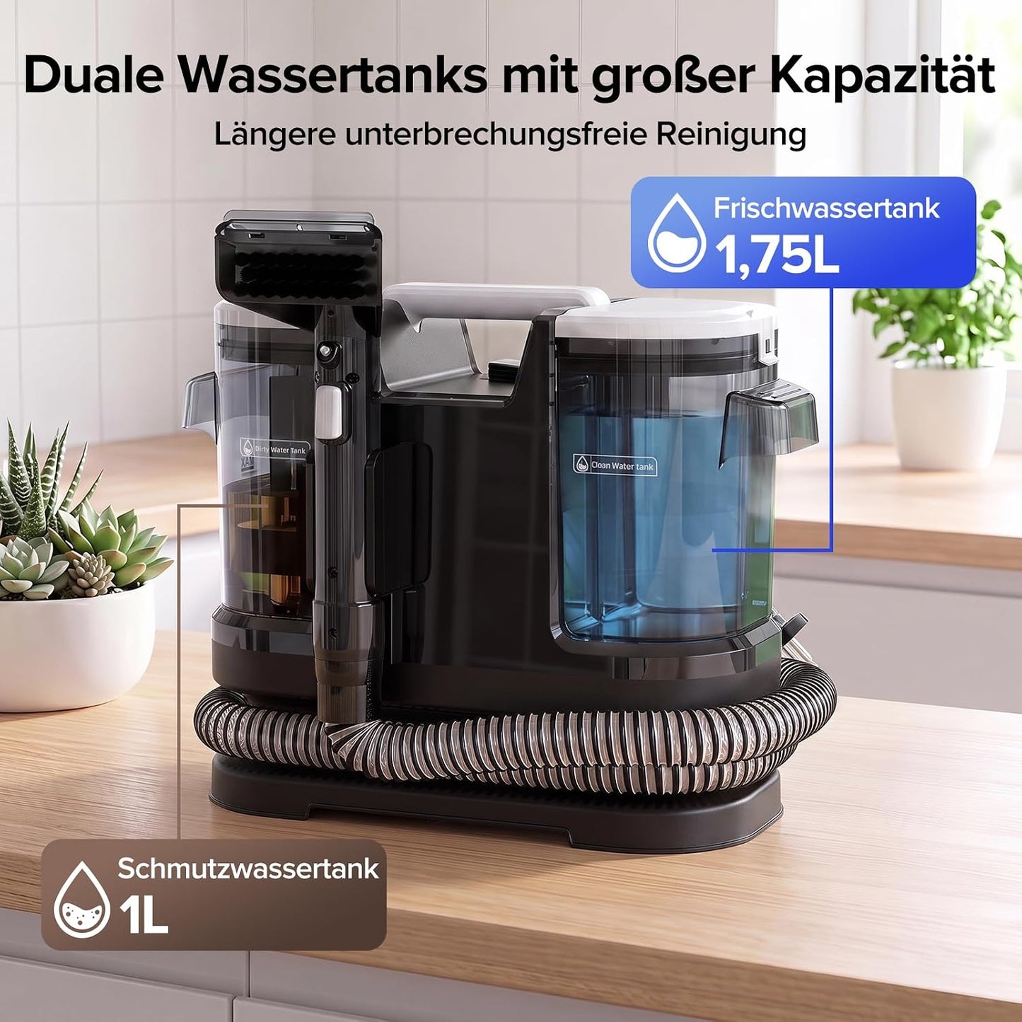 Waschsauger mit Selbstreinigung und 22 kPa Saugkraft, Glanzschwarz