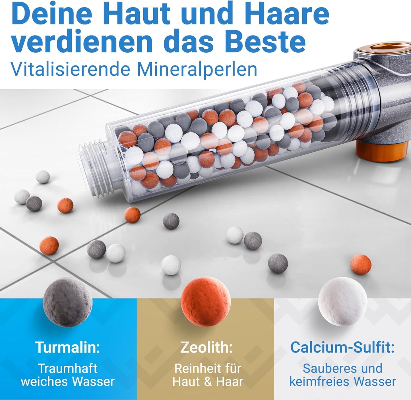 Duschkopf mit Filter und Mineralperlen, Orange Metallic