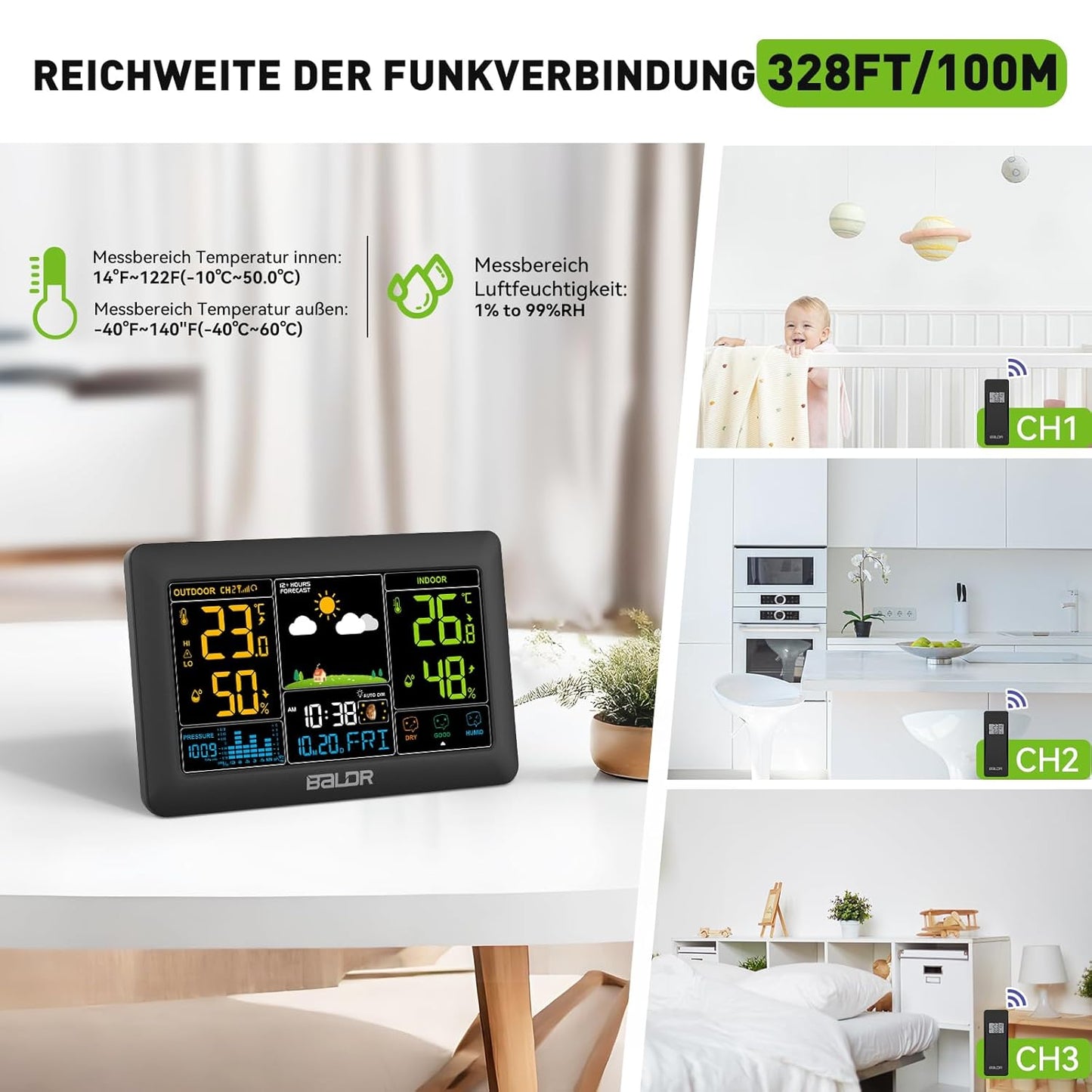 Funk Wetterstation mit Aussensensor, Schwarz