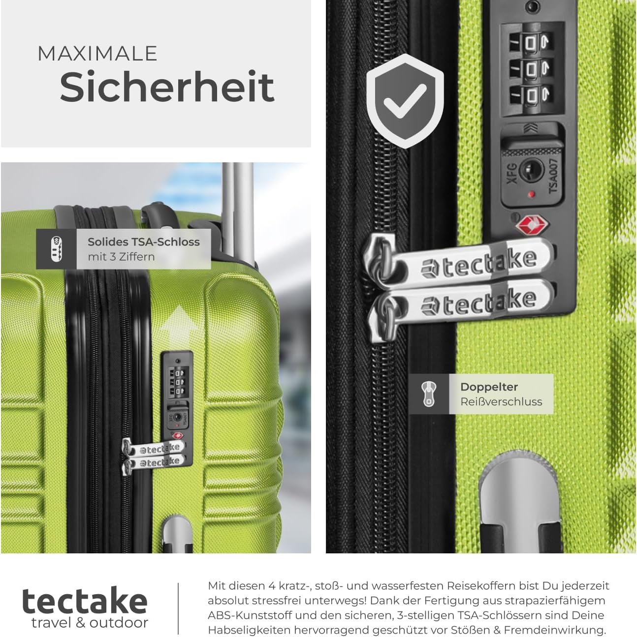 4-teiliges Hartschalenkoffer-Set mit TSA-Schloss, Grün
