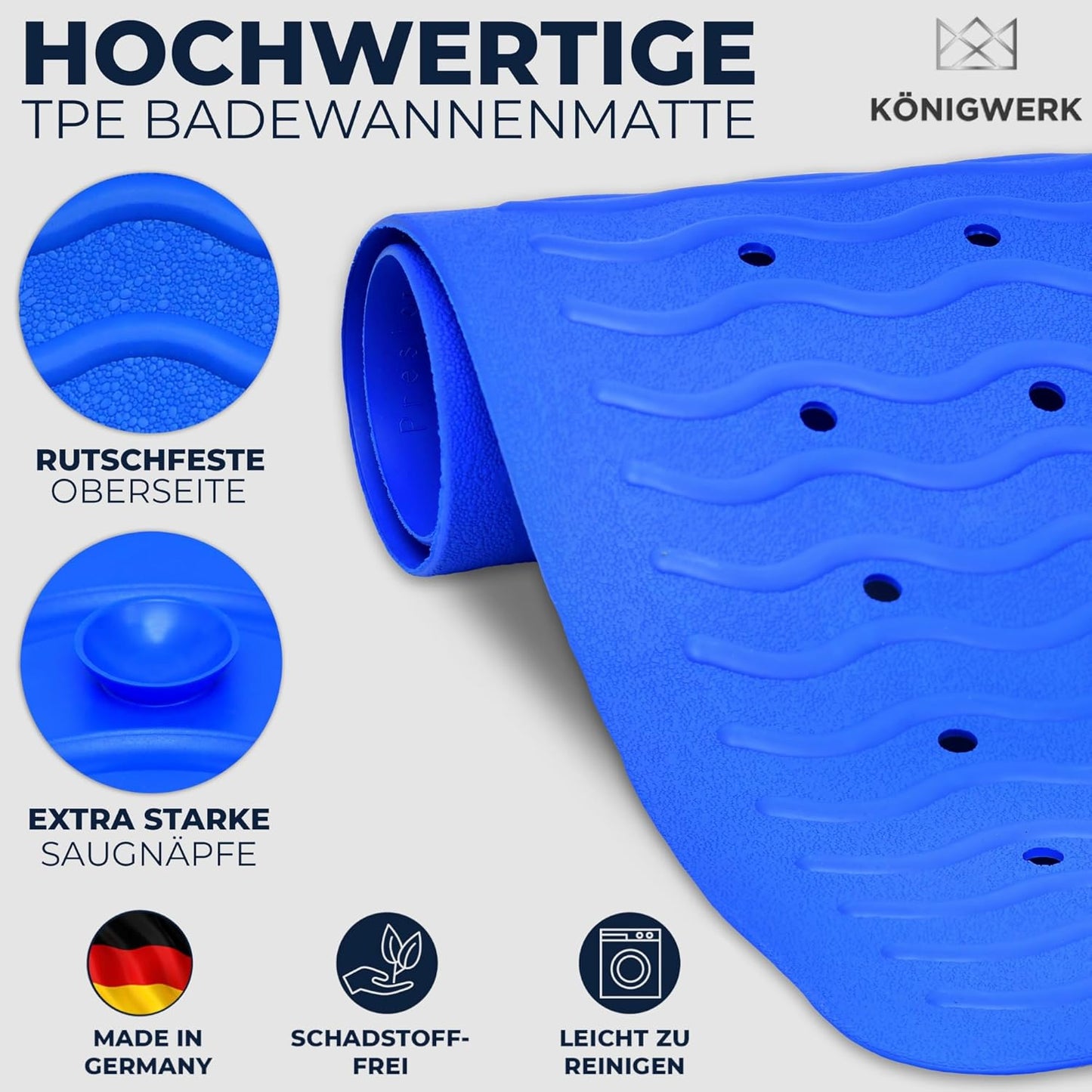 Rutschfeste Badewannenmatte, Blau