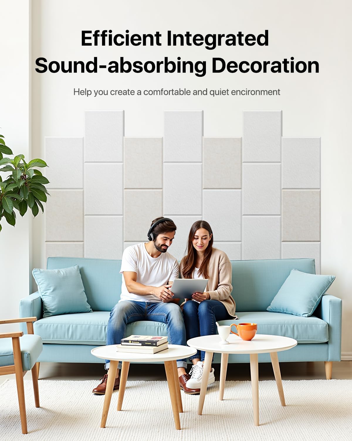 Selbstklebende Akustikplatten für Schallschutz, 12 Stück Beige