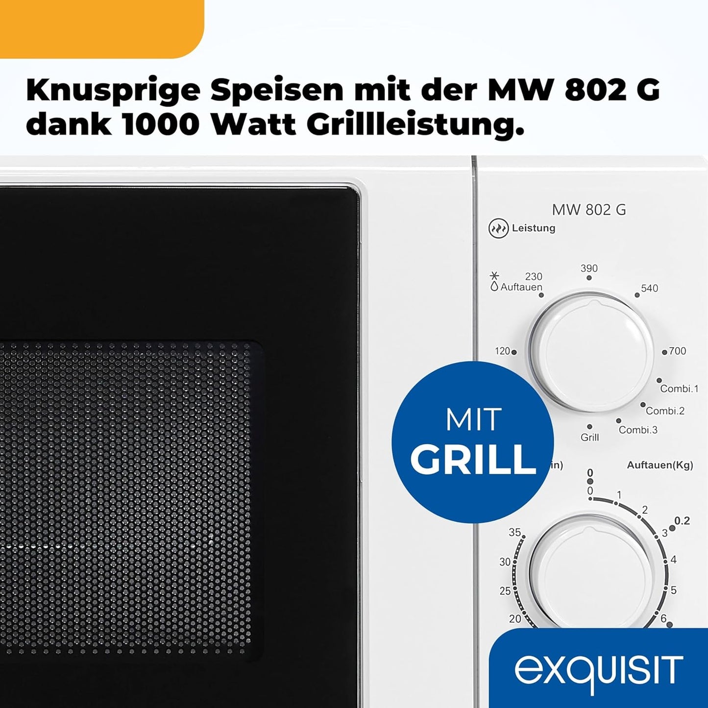 Mikrowelle mit Grill und Auftaufunktion, 20L, Timer, Mikrowelle+Grill Weiss