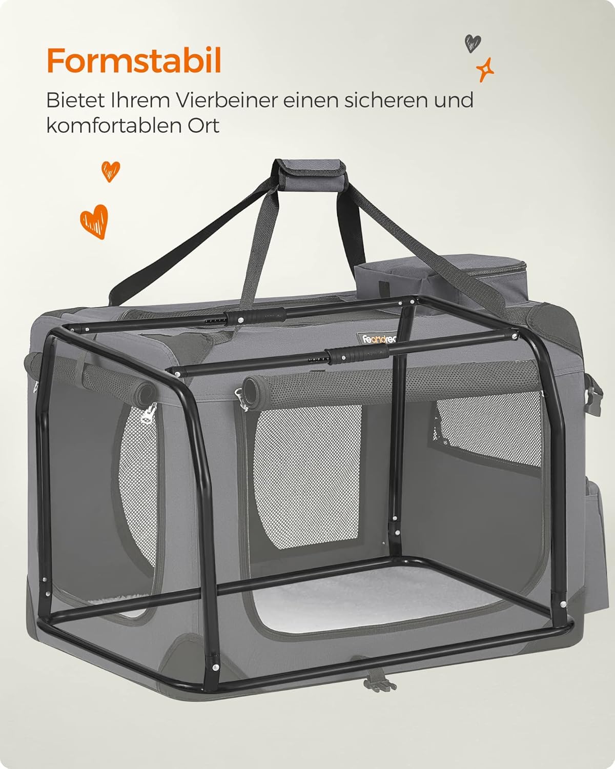 Faltbare Hundebox PDC70GY, Grau L 70 x B 52 x H 52 cm