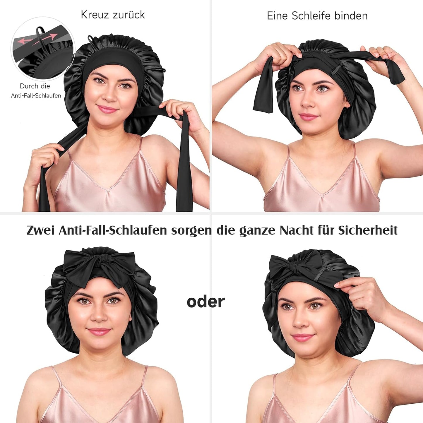 Schlafmütze aus Maulbeerseide, Schwarz