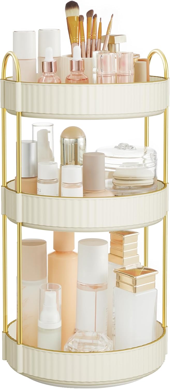 Drehbarer Make-up Organizer mit 3 Ebenen, Wolkenweiß 3 Ebenen (46H cm)