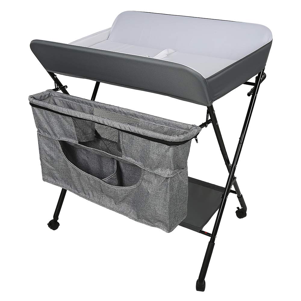 Klappbare Wickelkommode mit Sicherheitsgurt, 80*63*93-99 cm (grau)