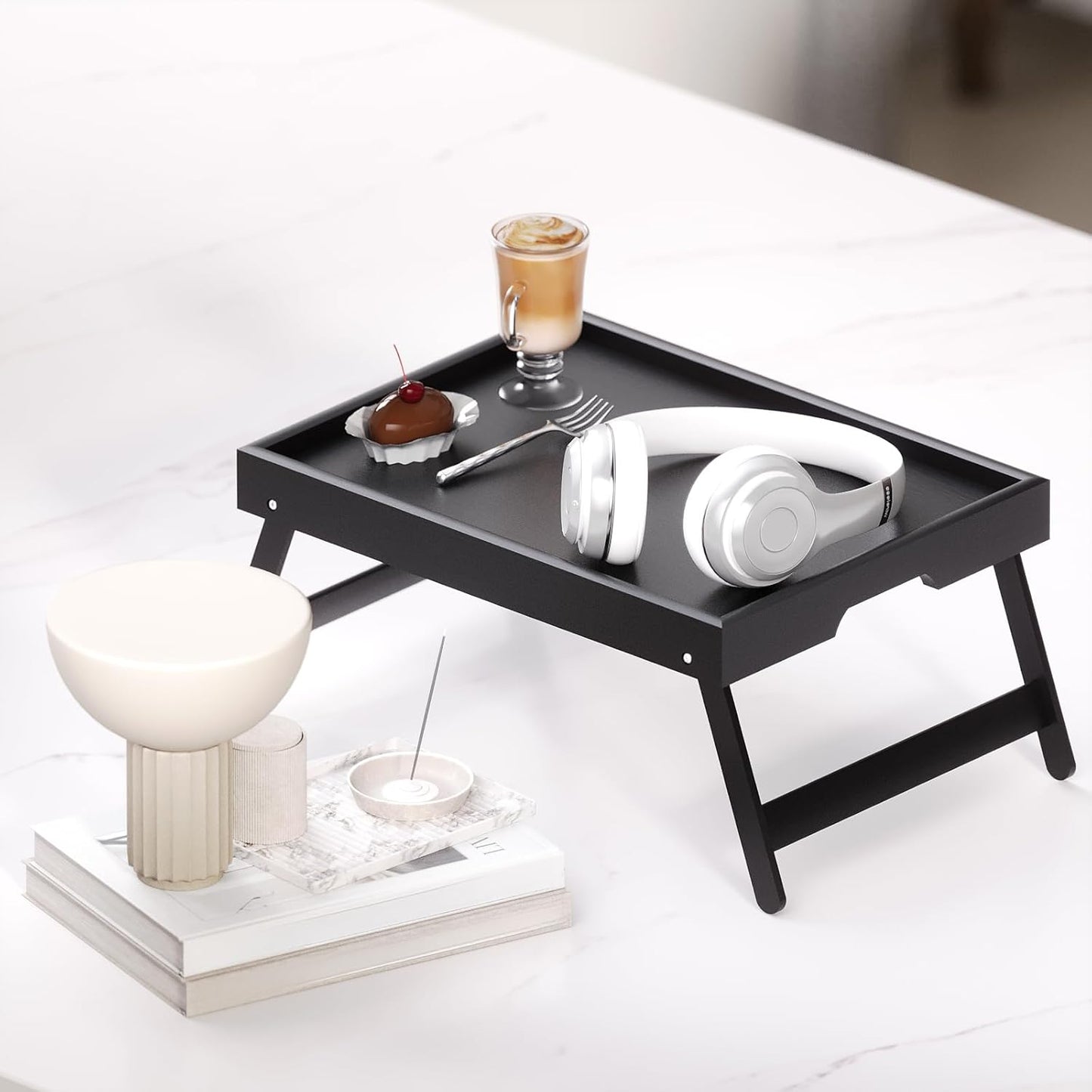 2er-Pack Betttabletts mit klappbaren Beinen, Set zwei Schwarz