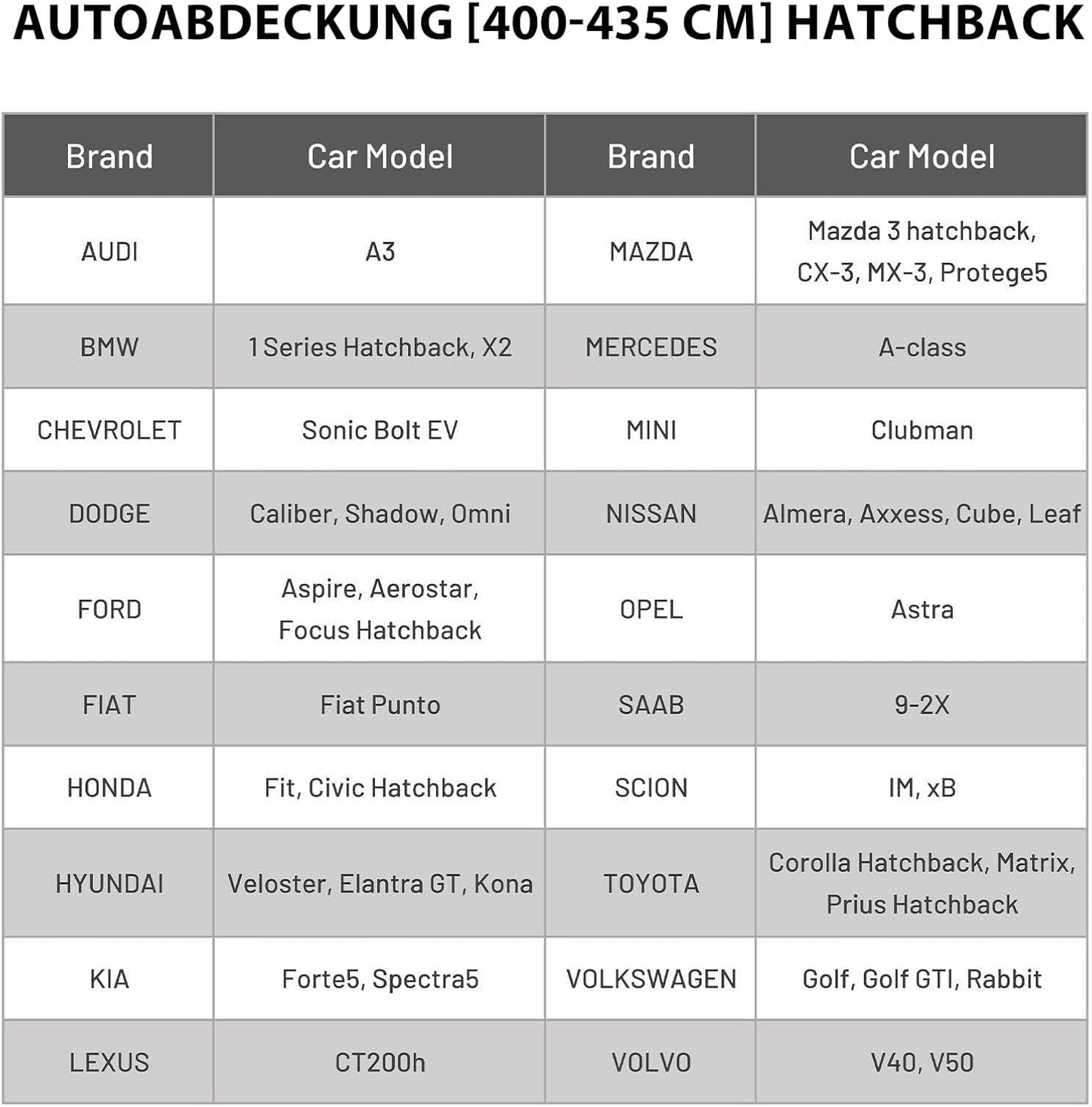 Autoabdeckung Vollgarage für Schrägheck (400-435 cm), Schwarz 400cm-435cm Schrägheck