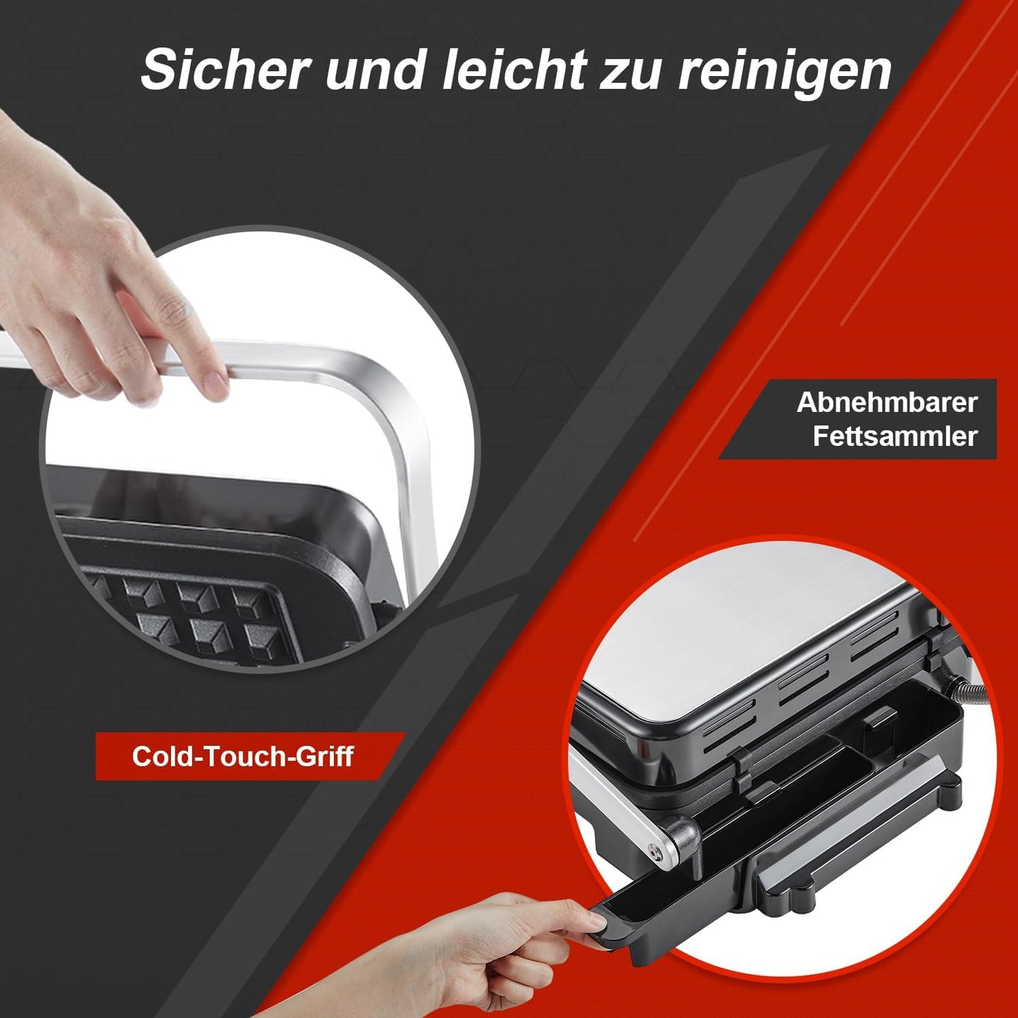 Kontaktgrill mit Wechselplatten, Schwarz & Silber
