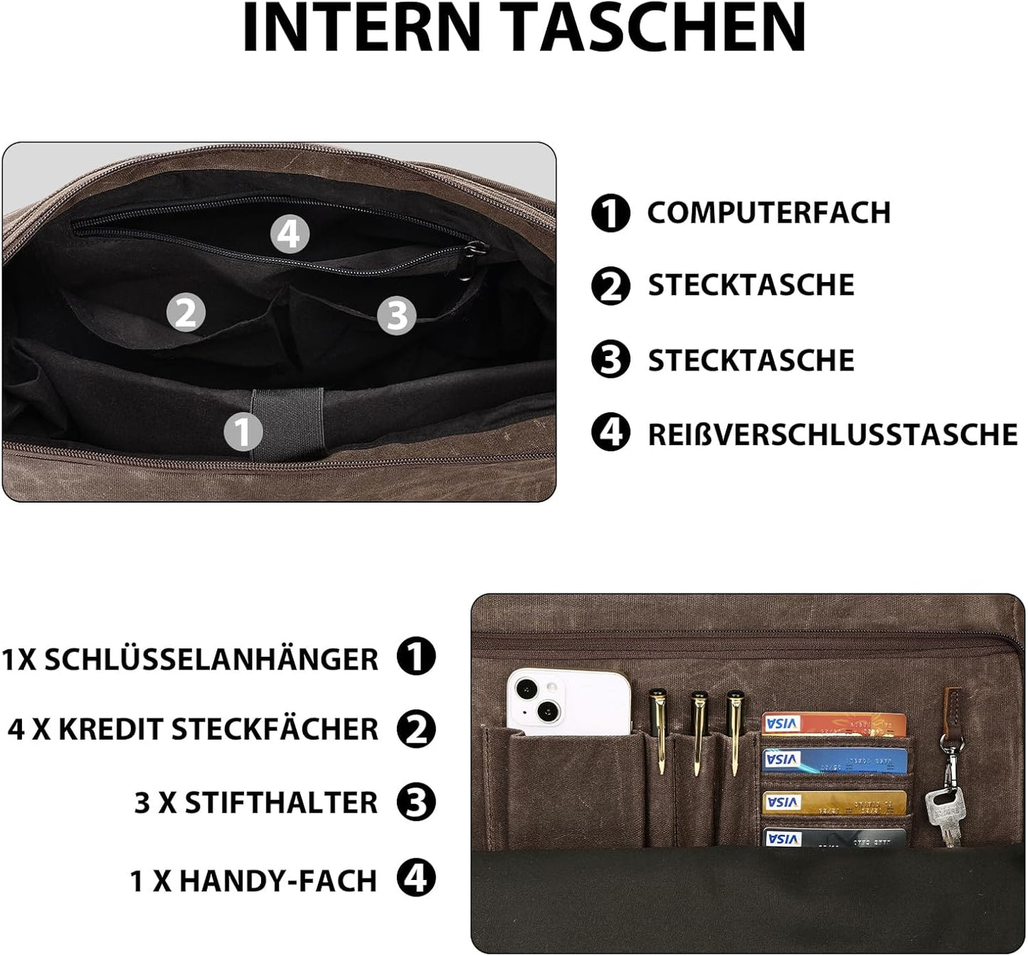 Umhängetasche, 14 Zoll Braun