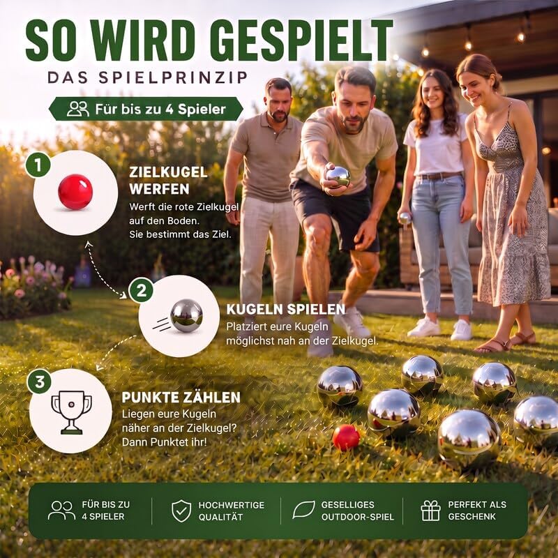 Boule-Set mit 8 Boccia-Kugeln und Zubehör