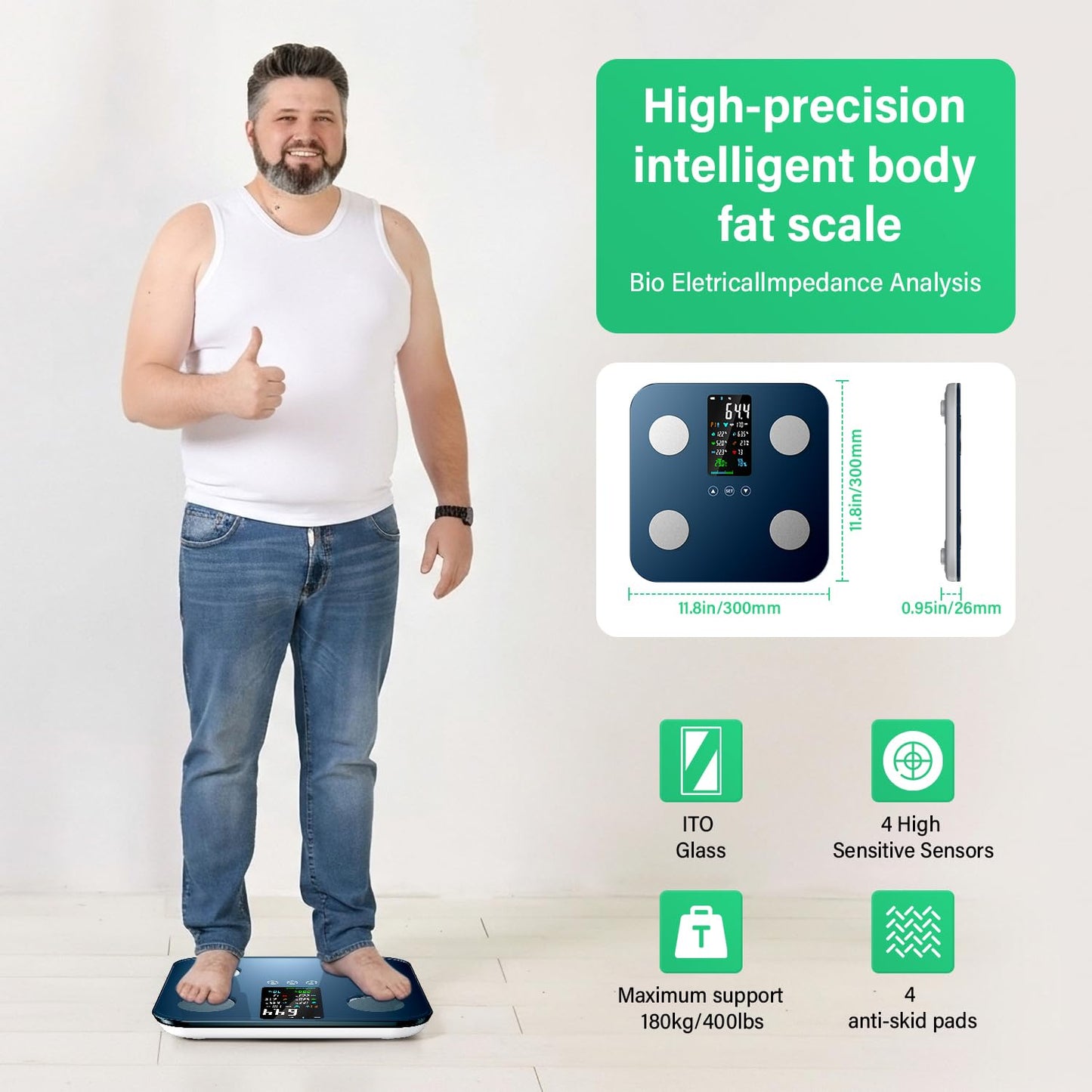 Körperfettwaage mit Analysefunktion (180kg/400lb), F48Pro