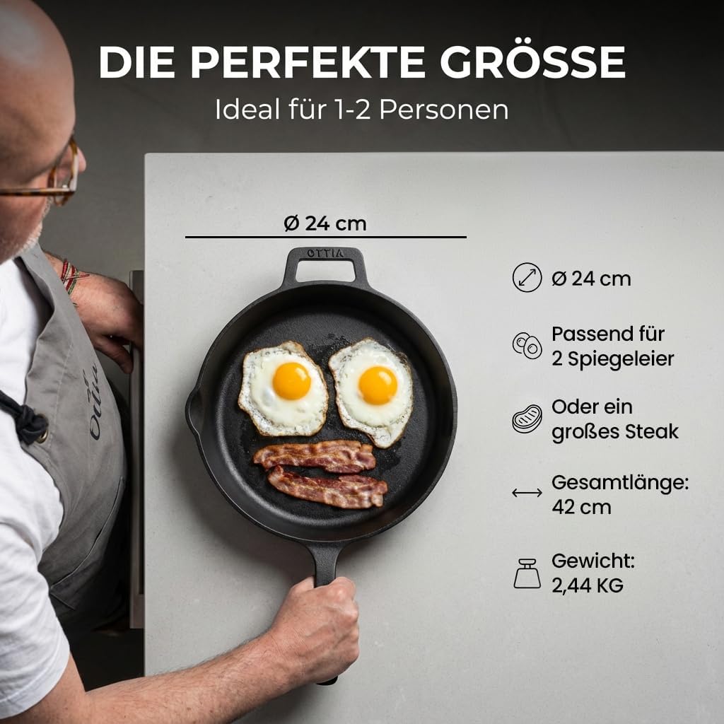 Gusseisenpfanne mit Zubehör, 24cm mit Zubehör