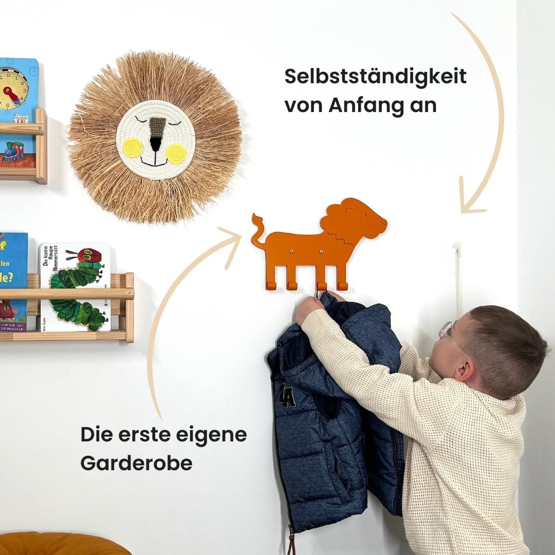 Kindergarderobe mit Löwenmotiv, Löwe - Orange