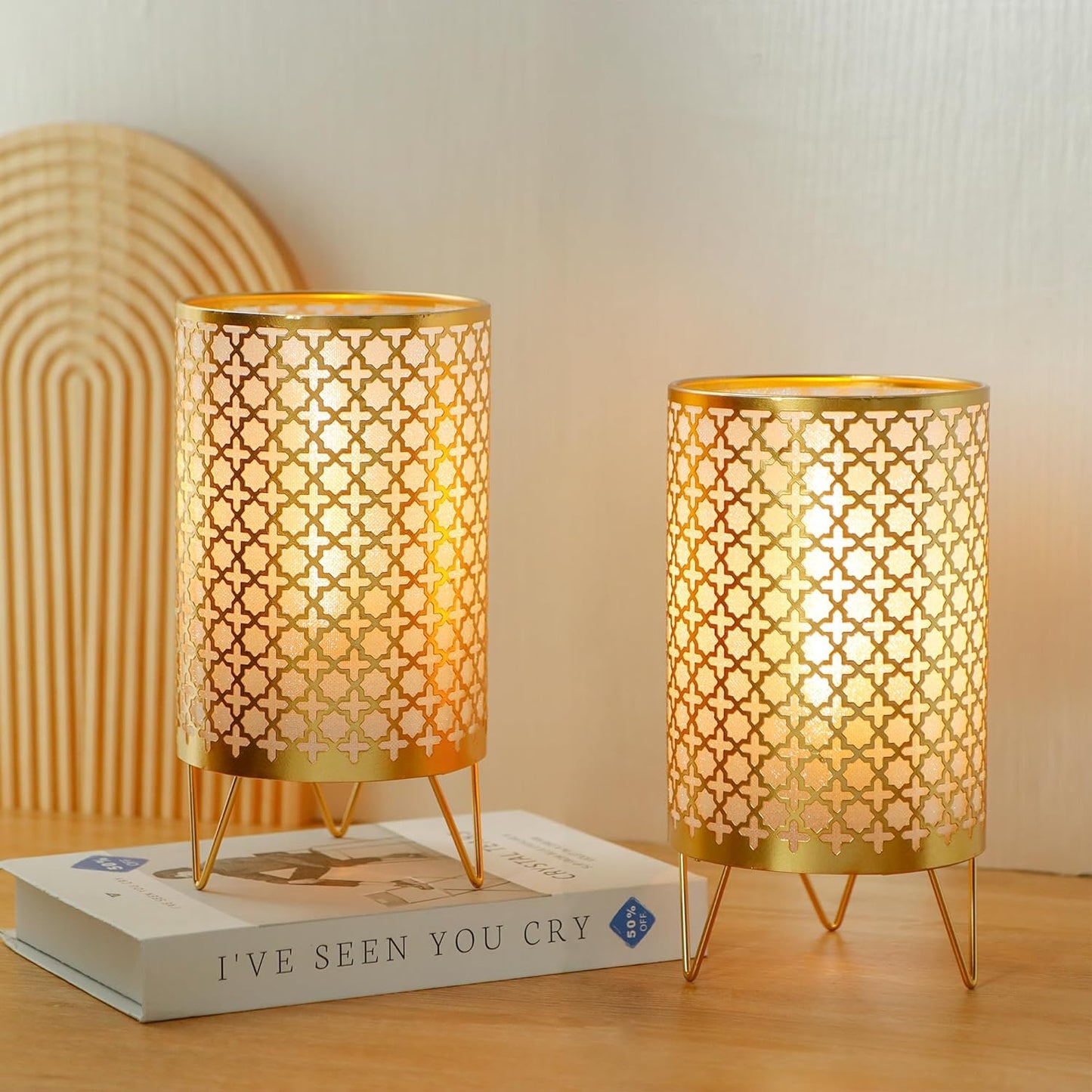 2er-Set Batteriebetriebene Tischlampe mit Timer, Gold