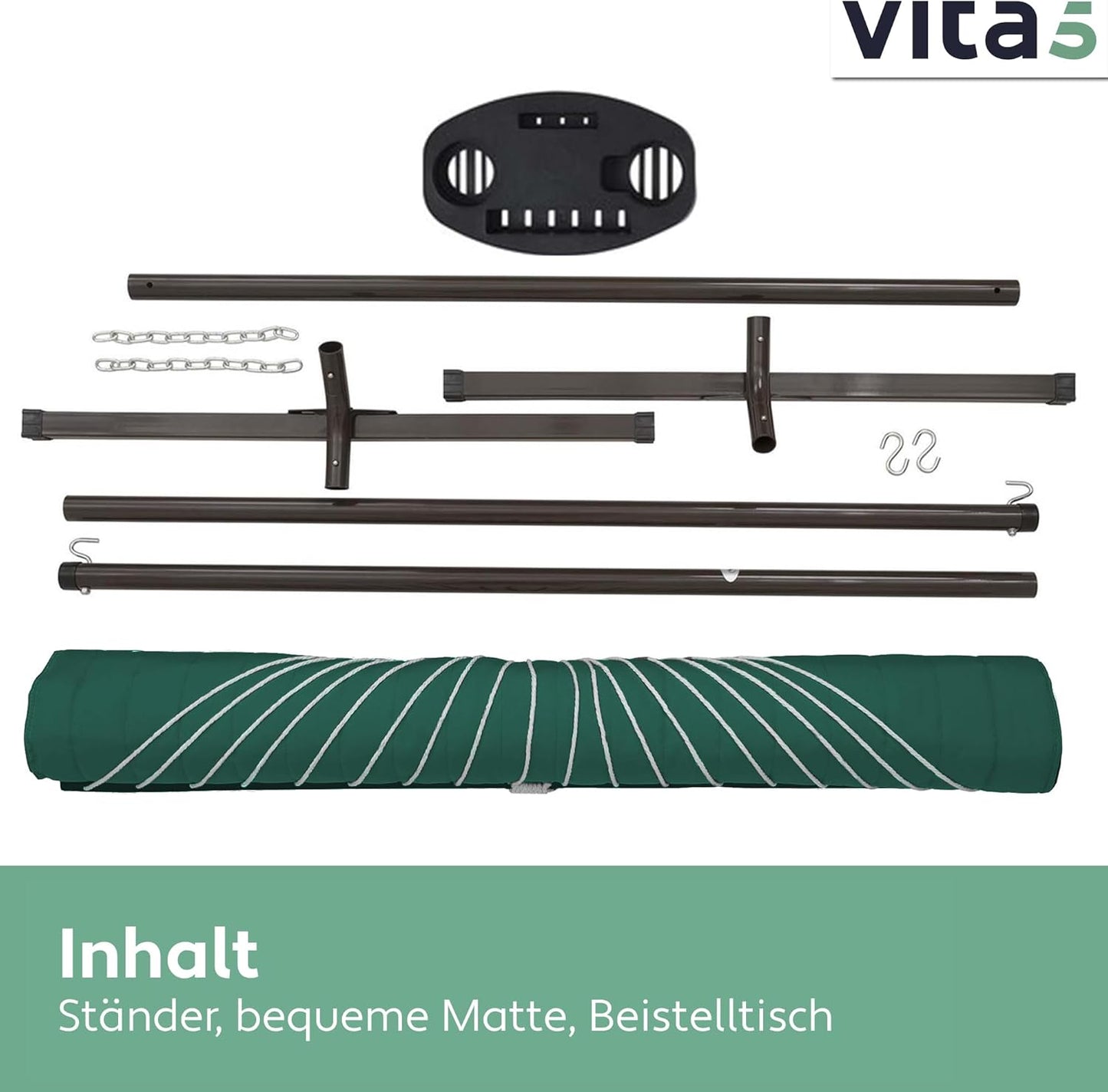 Hängematte mit Gestell und Ablage, Grün mit Tisch