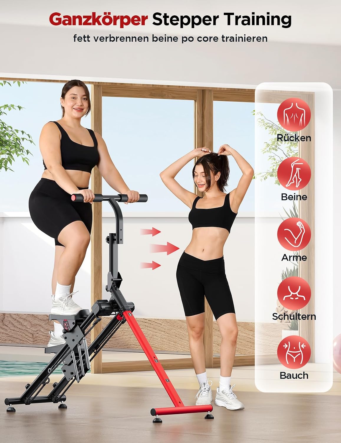 Einstellbarer Widerstand Treppenstepper mit Haltegriff V3.0, V3.0 Einstellbarer Widerstand Stepper + Bungee-Seil*2