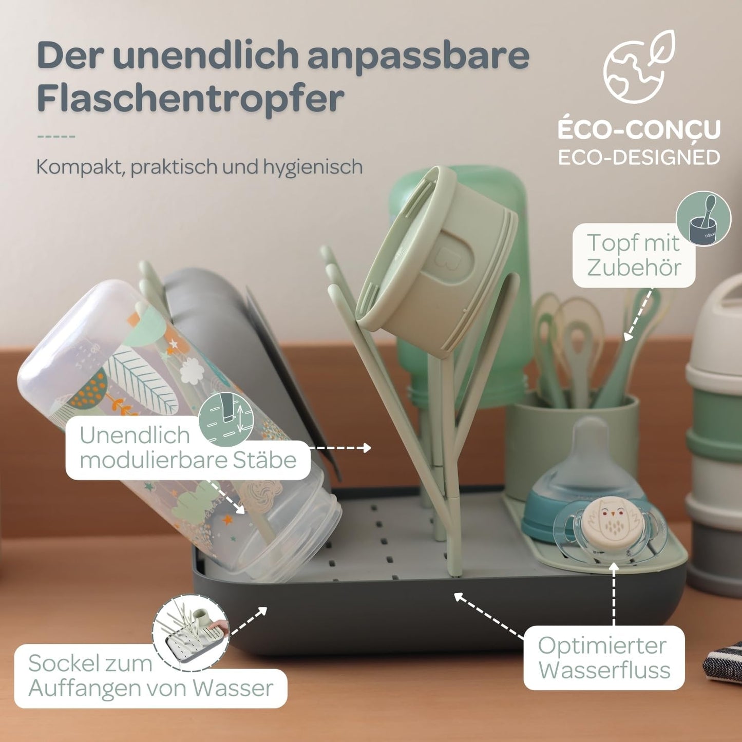 Modulares Abtropfgestell für Babyflaschen, Gris
