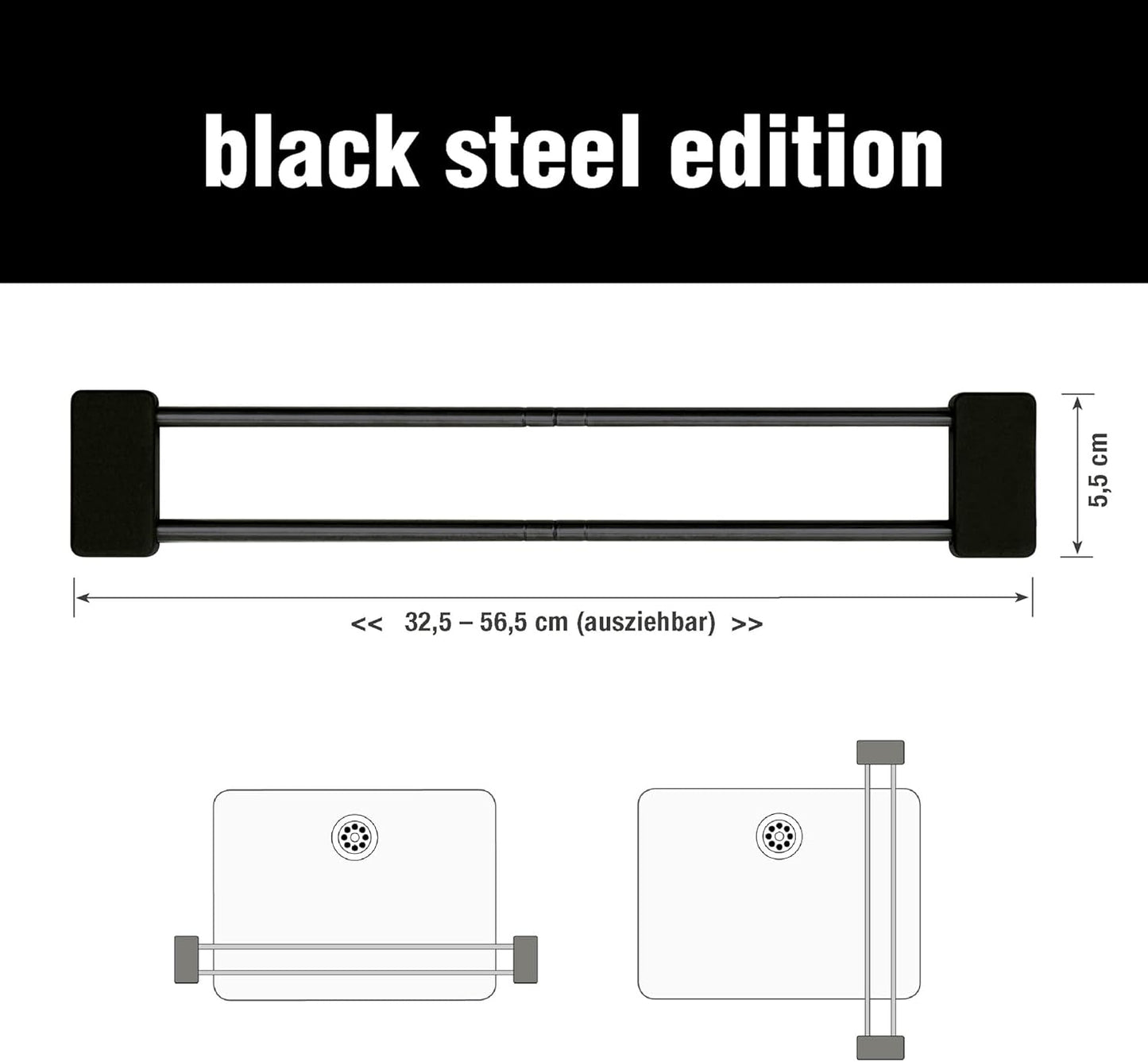 Spültuchhalter für Spülbecken, Schwarz Ausziehbar 32,5-56,5cm