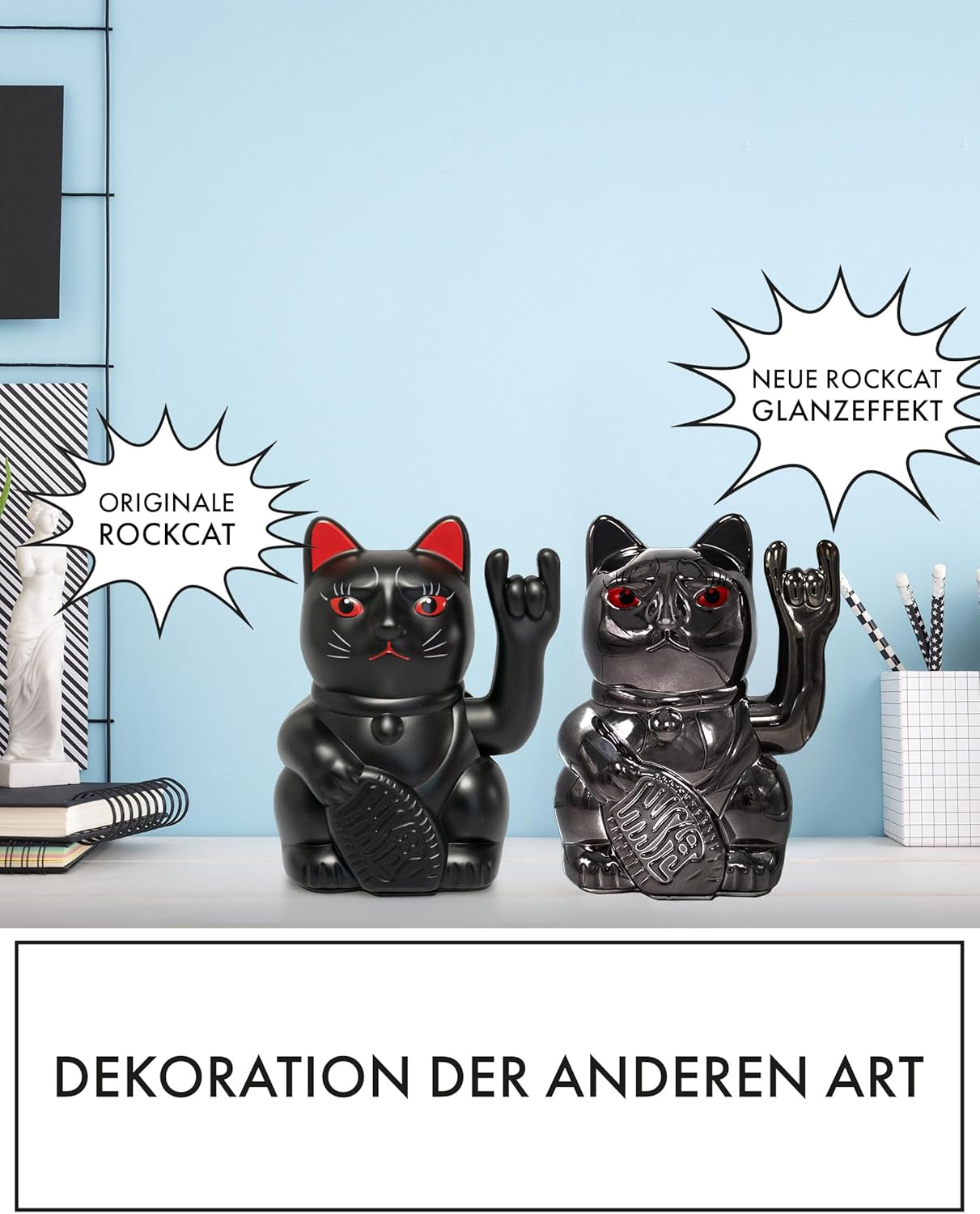 Winkekatze mit Mittelfinger, Black Shiny Rock