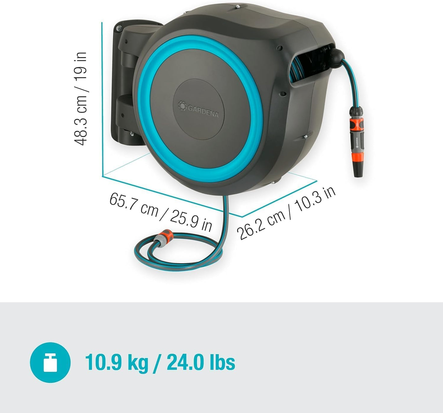 RollUp - Wand-Schlauchbox (25 m) für Gärten, türkis
