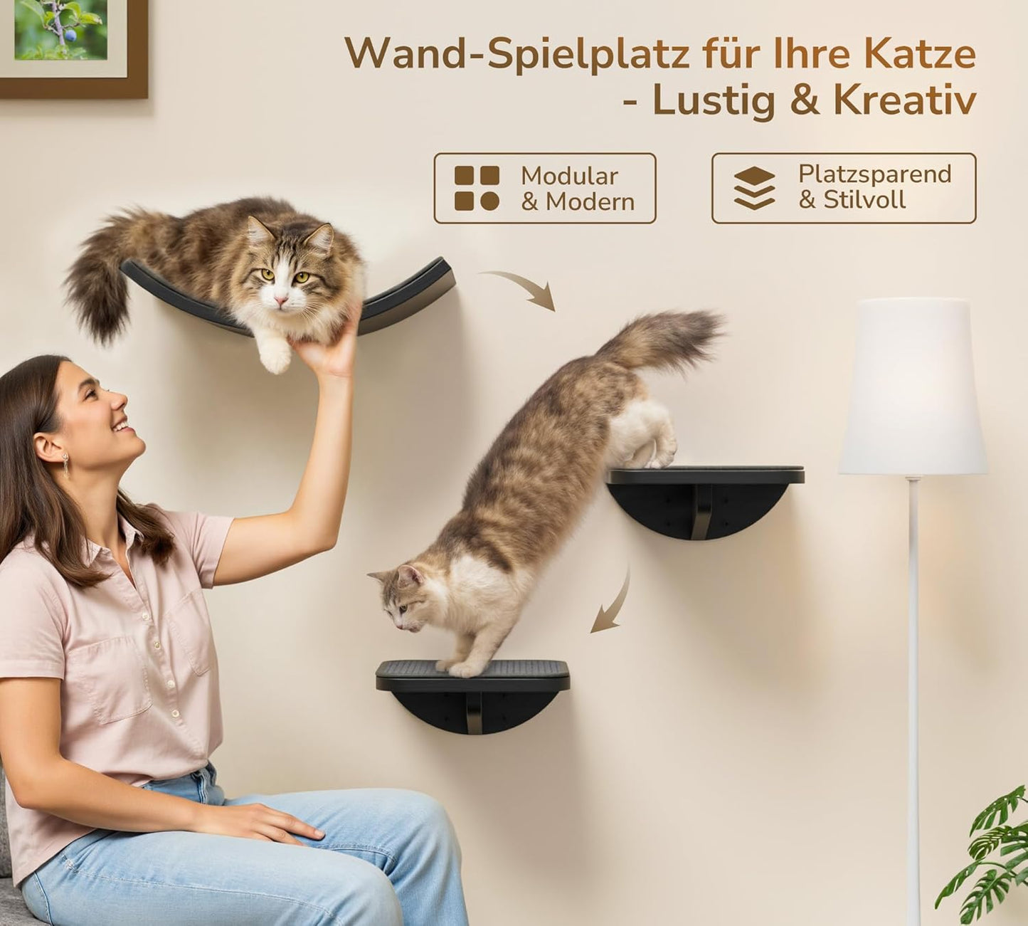 3er-Set Katzen-Kletterwand mit Treppen und Plattformen, Gray 2PC Pedal + 1PC Katze Wandregal