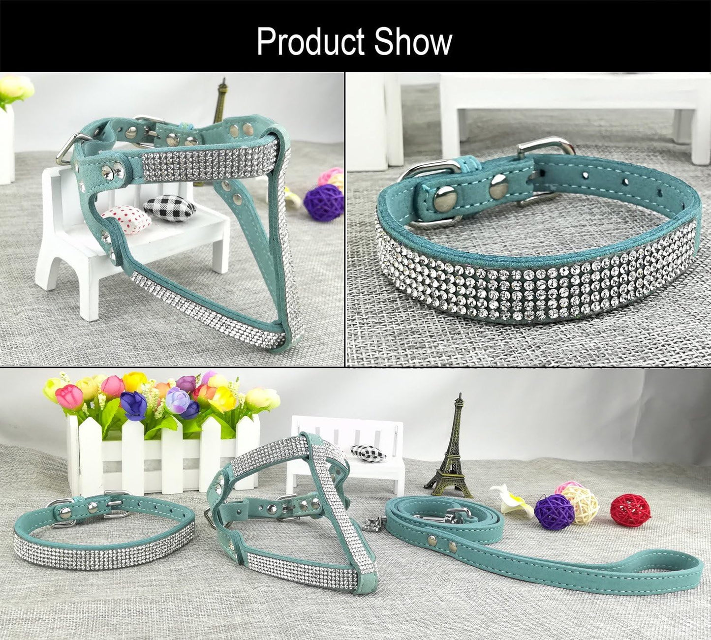 Hundehalsband Set mit 120 cm Leine und Brustgeschirr, L Blau