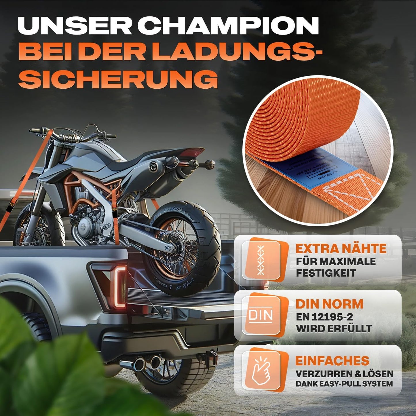 Spanngurte mit Ratsche 4er-Set 6m, Orange 6m