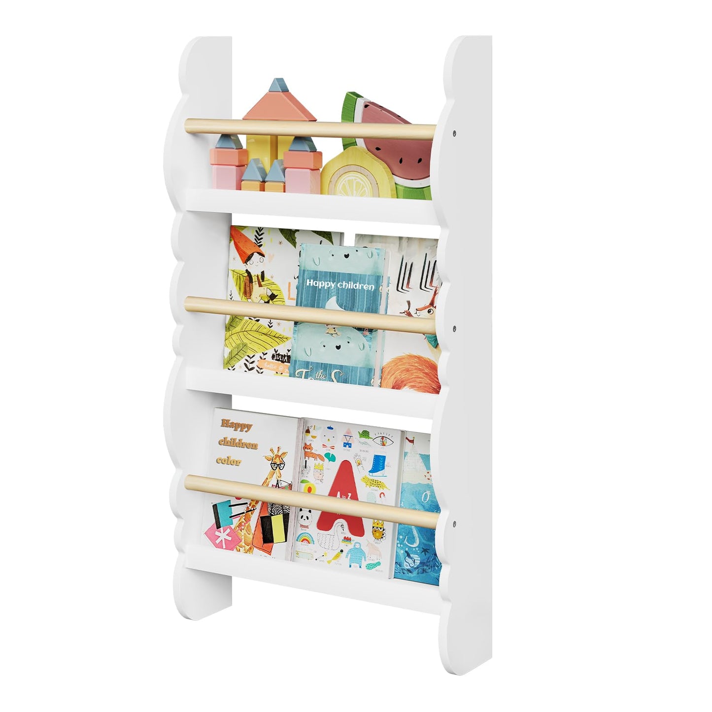 Kinder Bücherregal Wand mit 3 Ablagen, Weiß 42.5x80cm