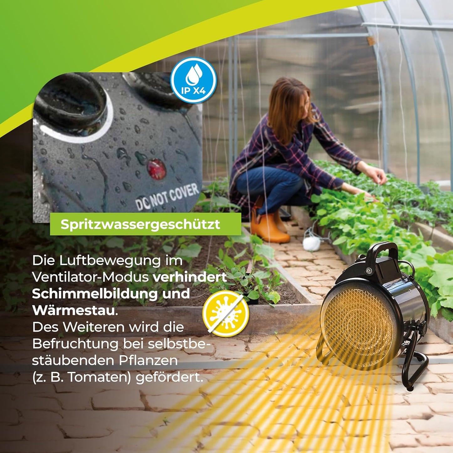 Elektro-Gewächshausheizung mit Thermostat, Mit digitalem Thermostat