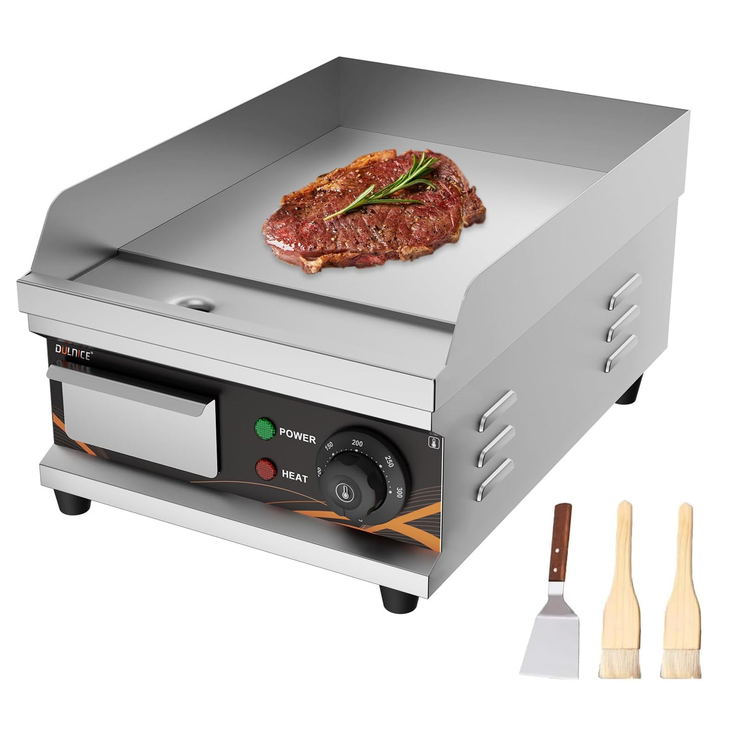 Elektrische Grillplatte mit Temperaturregelung, Silber, 28cm, 1