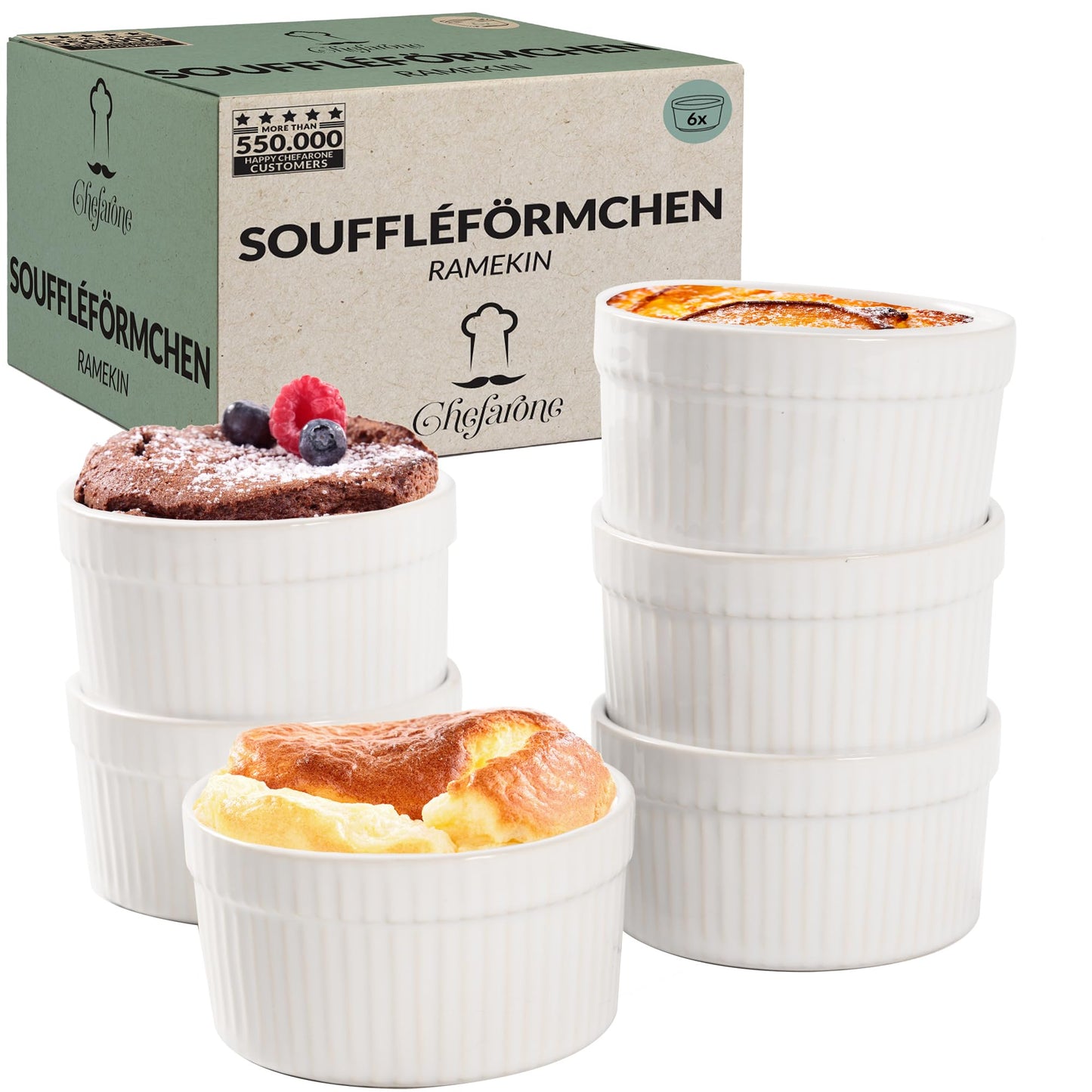 6-teiliges Souffléförmchen Set, Weiss 6 pack - 200 ml