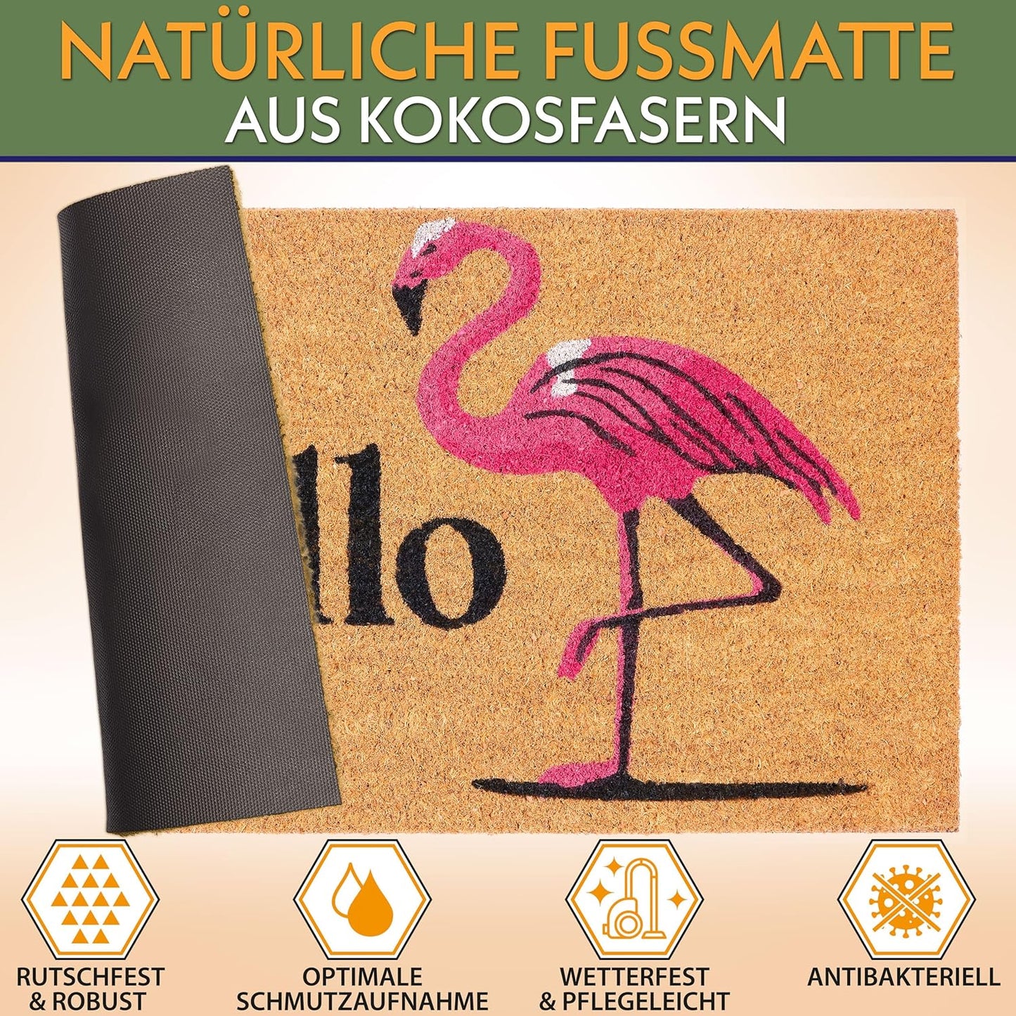 Antirutsch Fussmatte, Hello - Flamingo