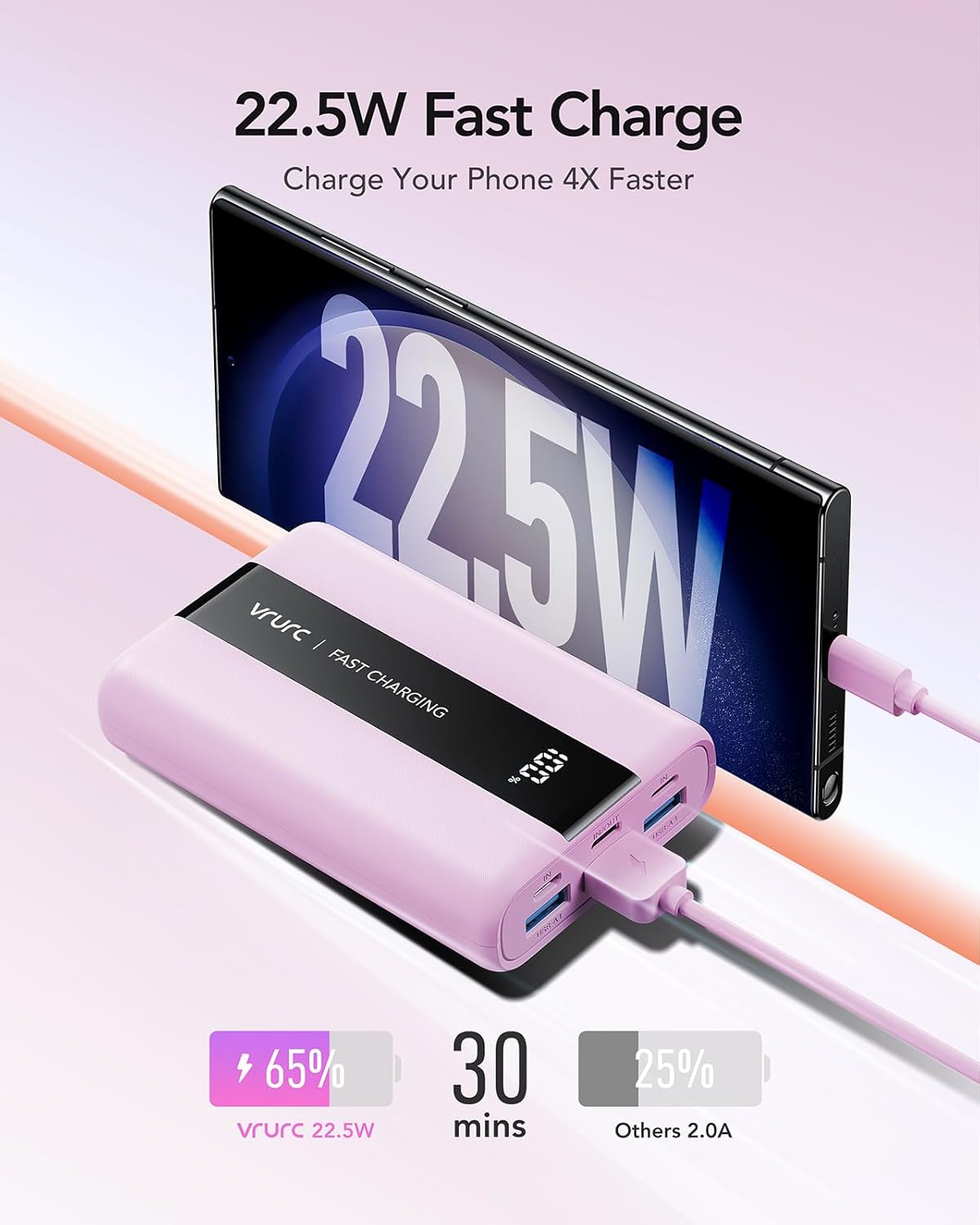 T2055 Powerbank mit Schnellladefunktion und 6 Ports, Lila
