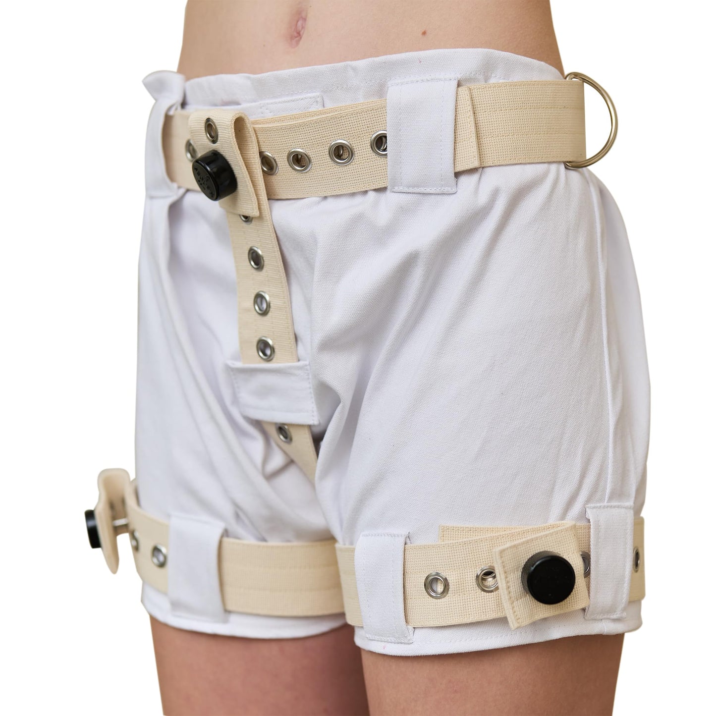 Abschliessbare Bondage-Hose für BDSM-Fesselspiele, XS-M Weiß