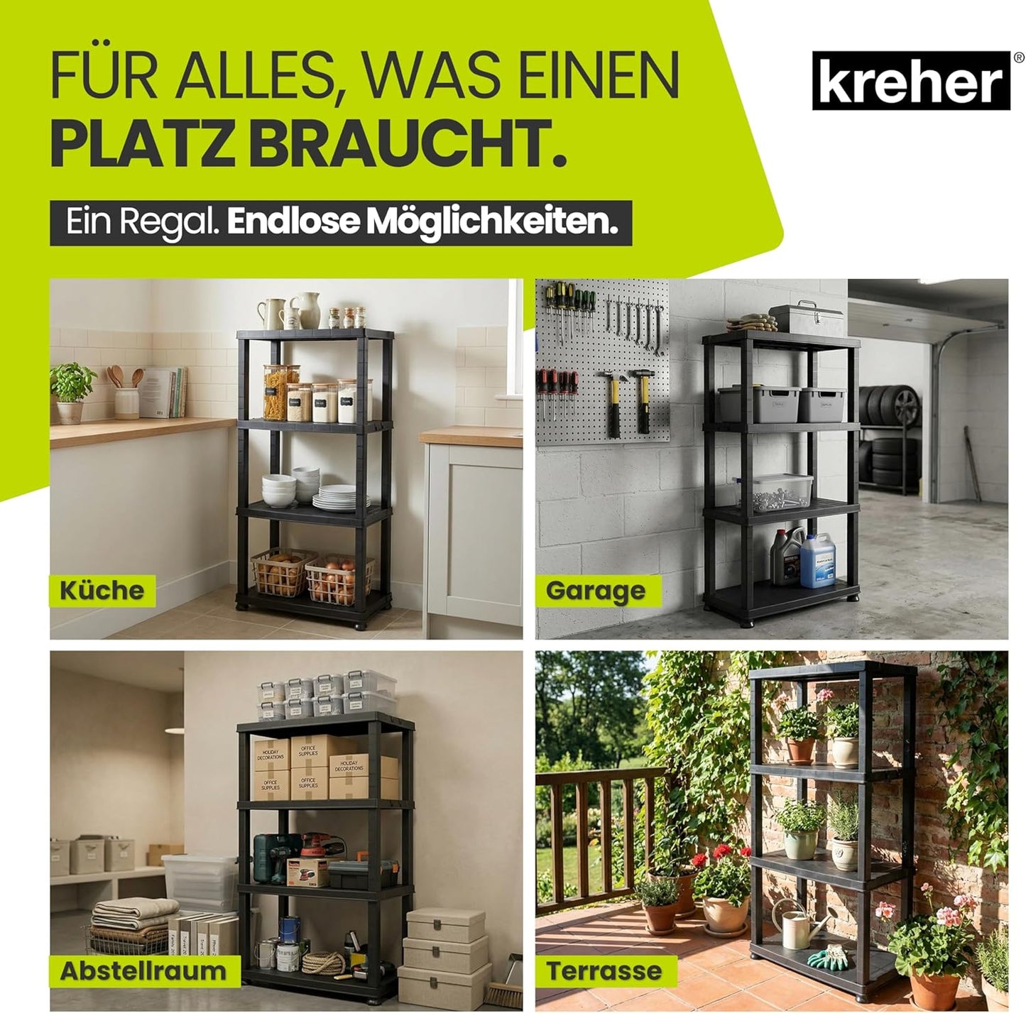 Steckregal mit 4 Böden für Haushalt & Garage, Schwarz 1
