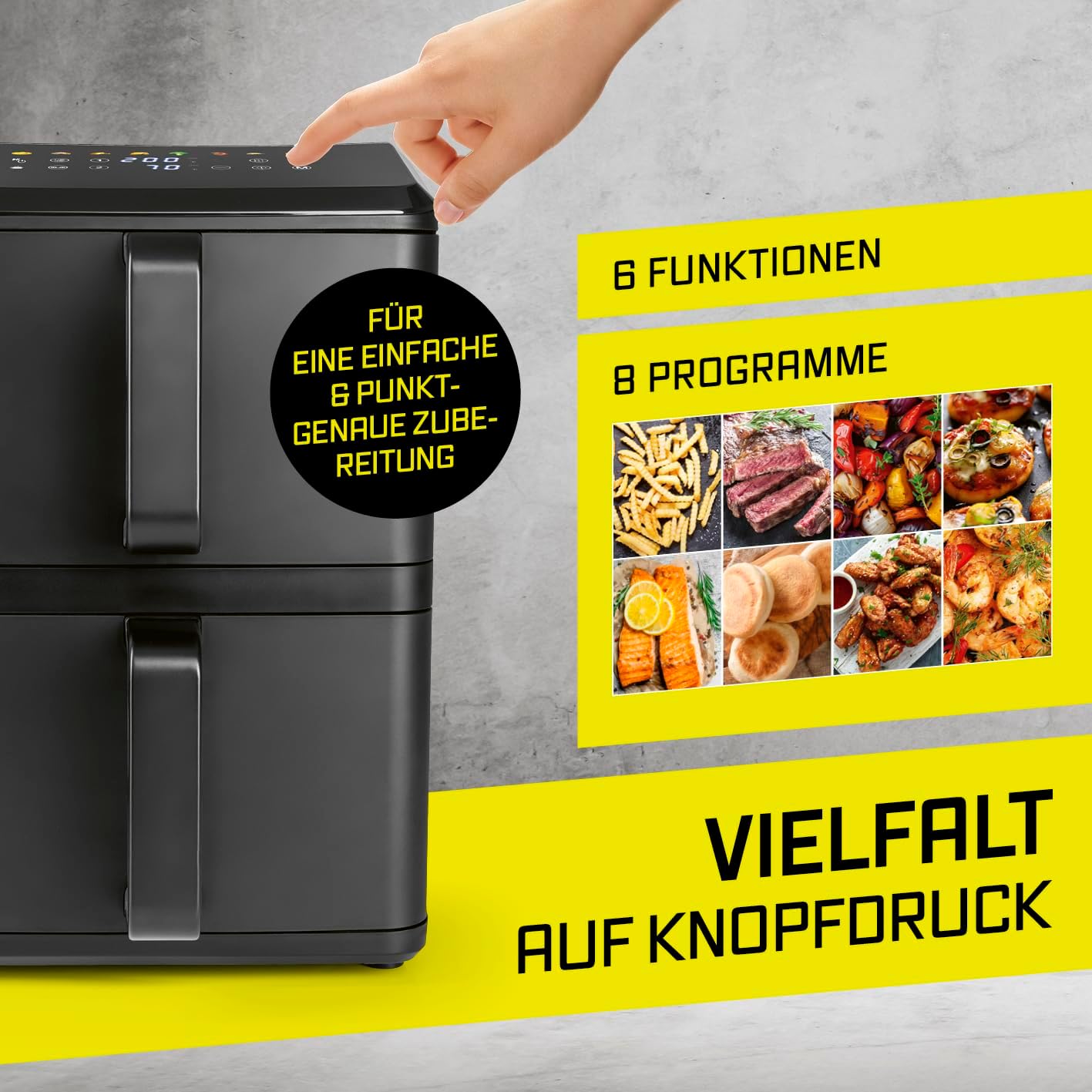 Doppelkammer-Heissluftfritteuse mit LED-Touchdisplay, 10 Liter (2x 5L)