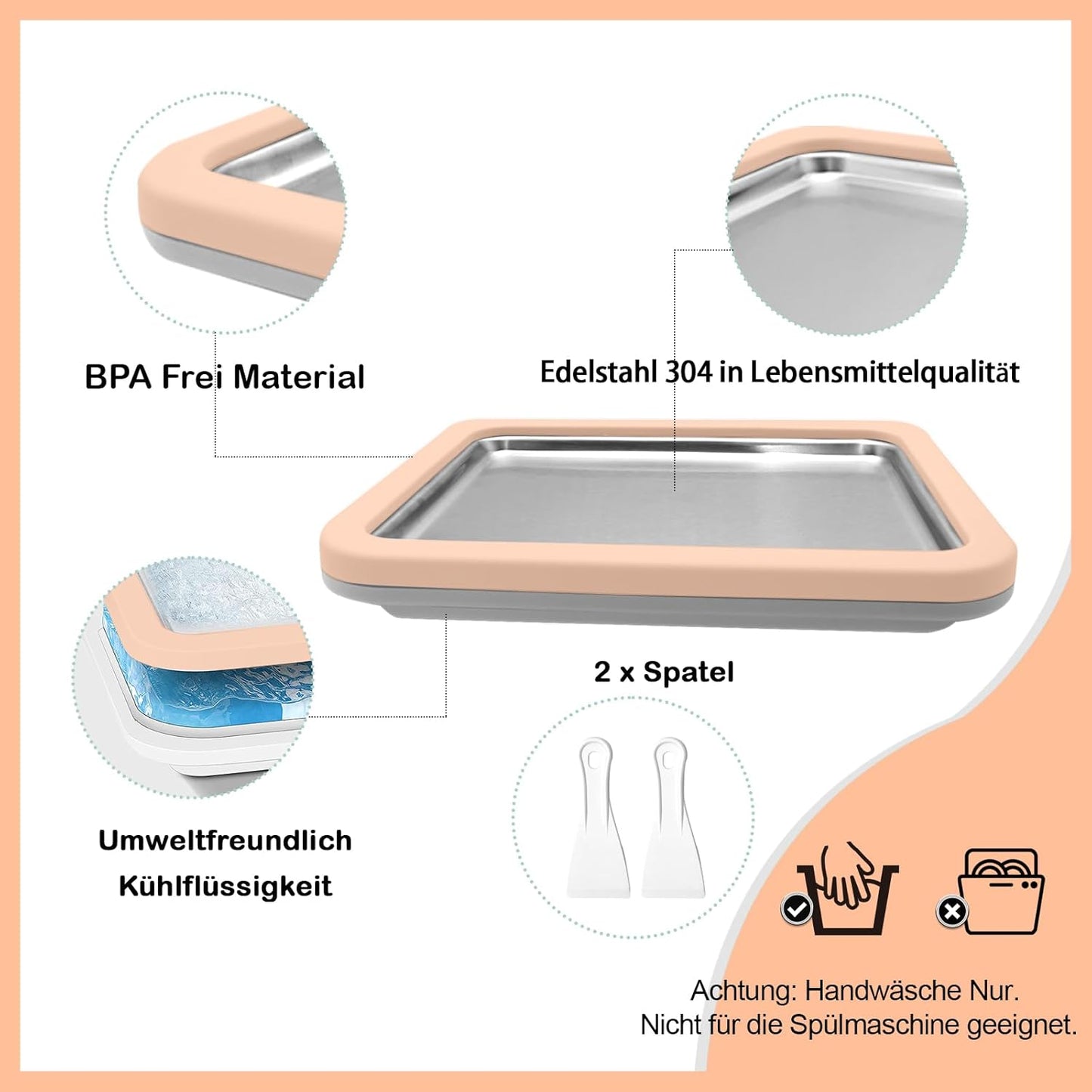 Eisplatte für DIY Eisrollen mit Spateln, Orange
