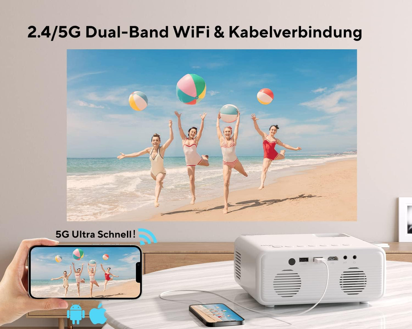 Full HD LED-Heimkino-Beamer mit WiFi & Bluetooth