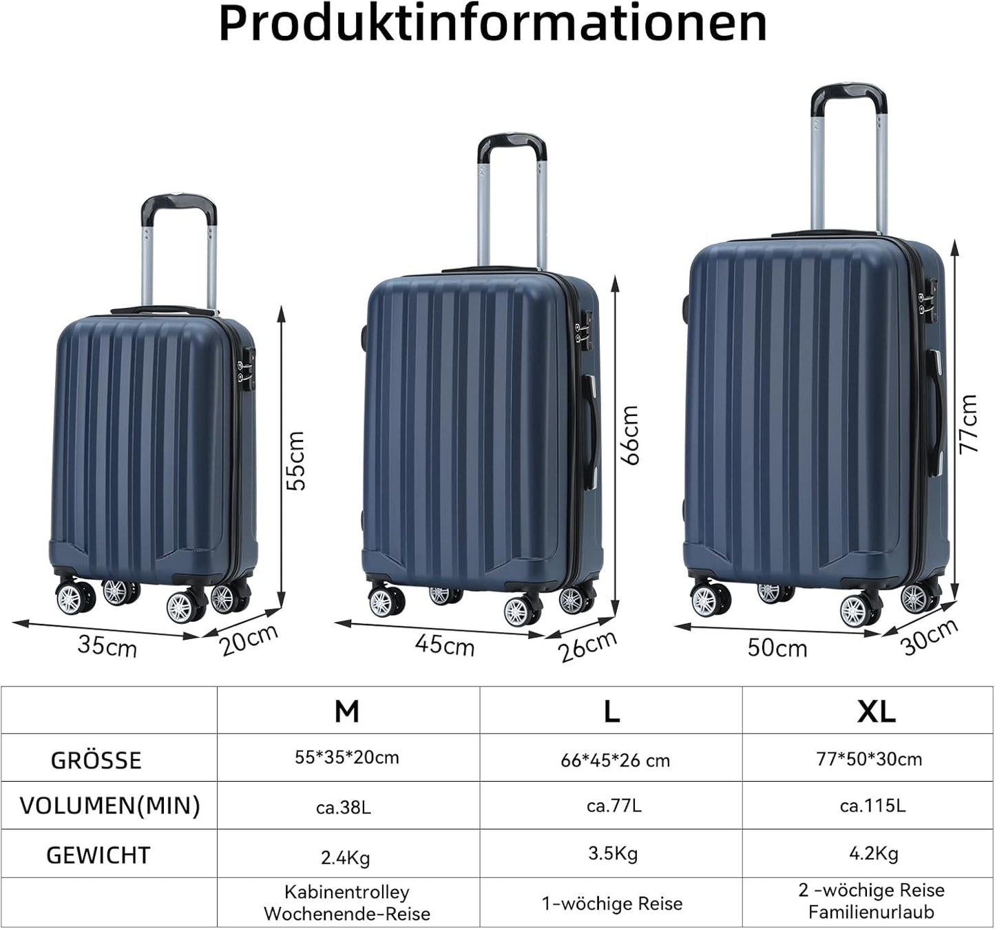 XL Hartschalen-Reisekoffer, XL Dunkelblau