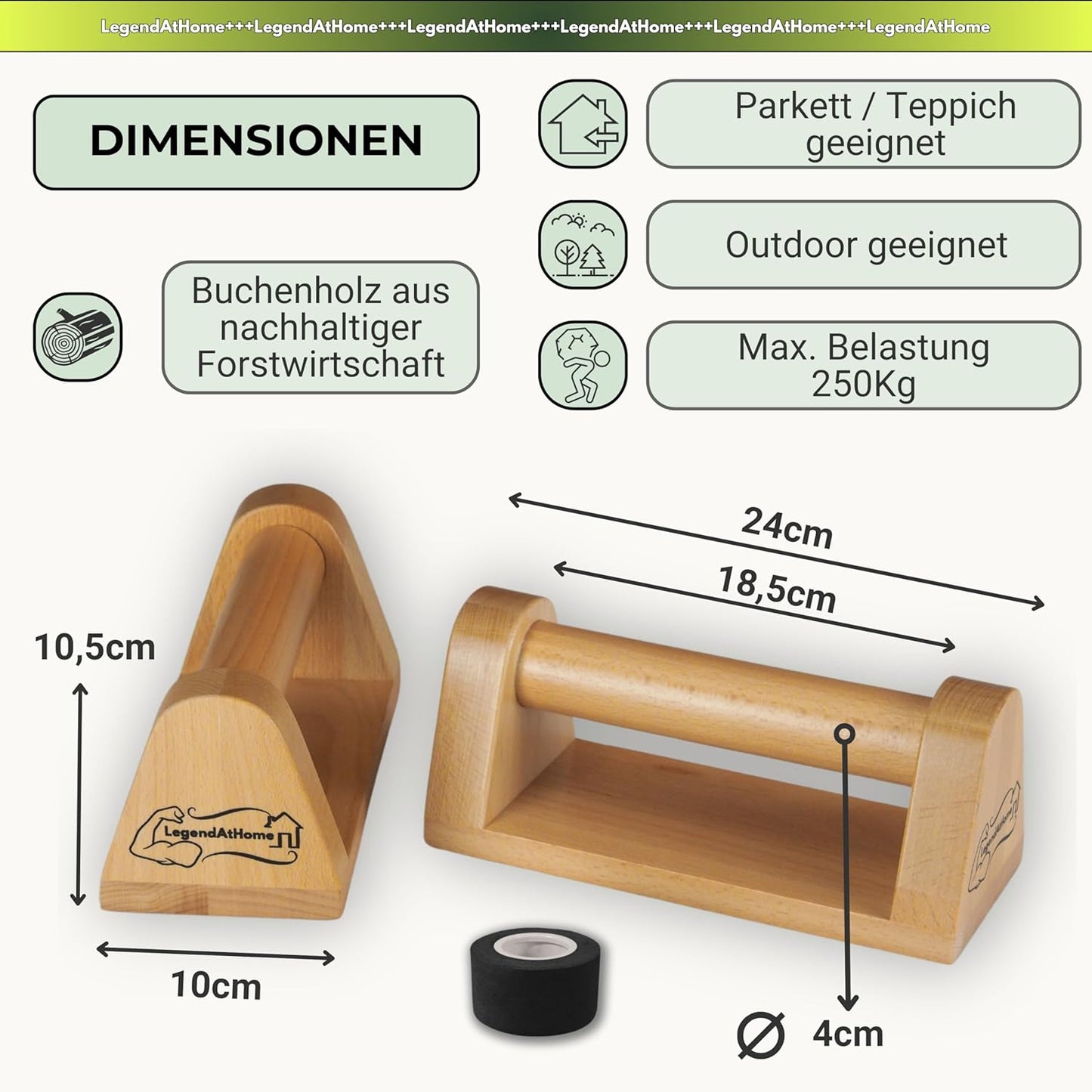 2er-Set Gelenkschonende Parallettes, Buche Small